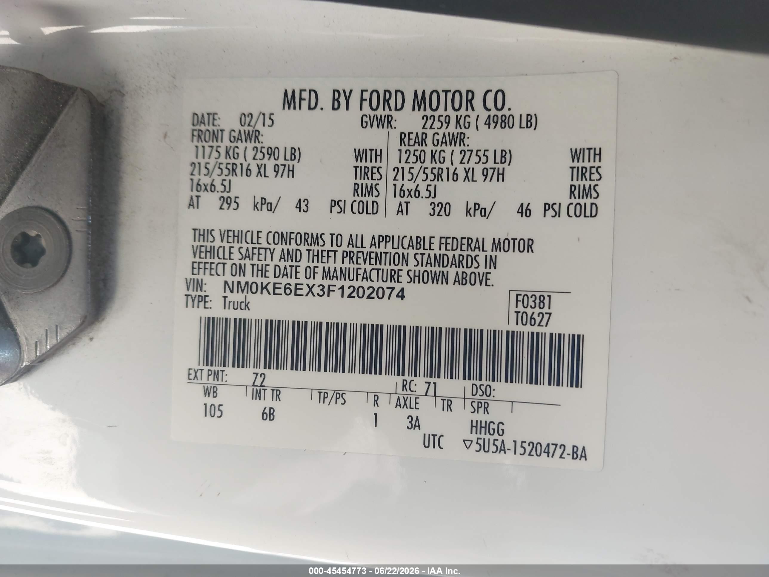 2015 Ford Transit Connect Xl White vin: NM0KE6EX3F1202074