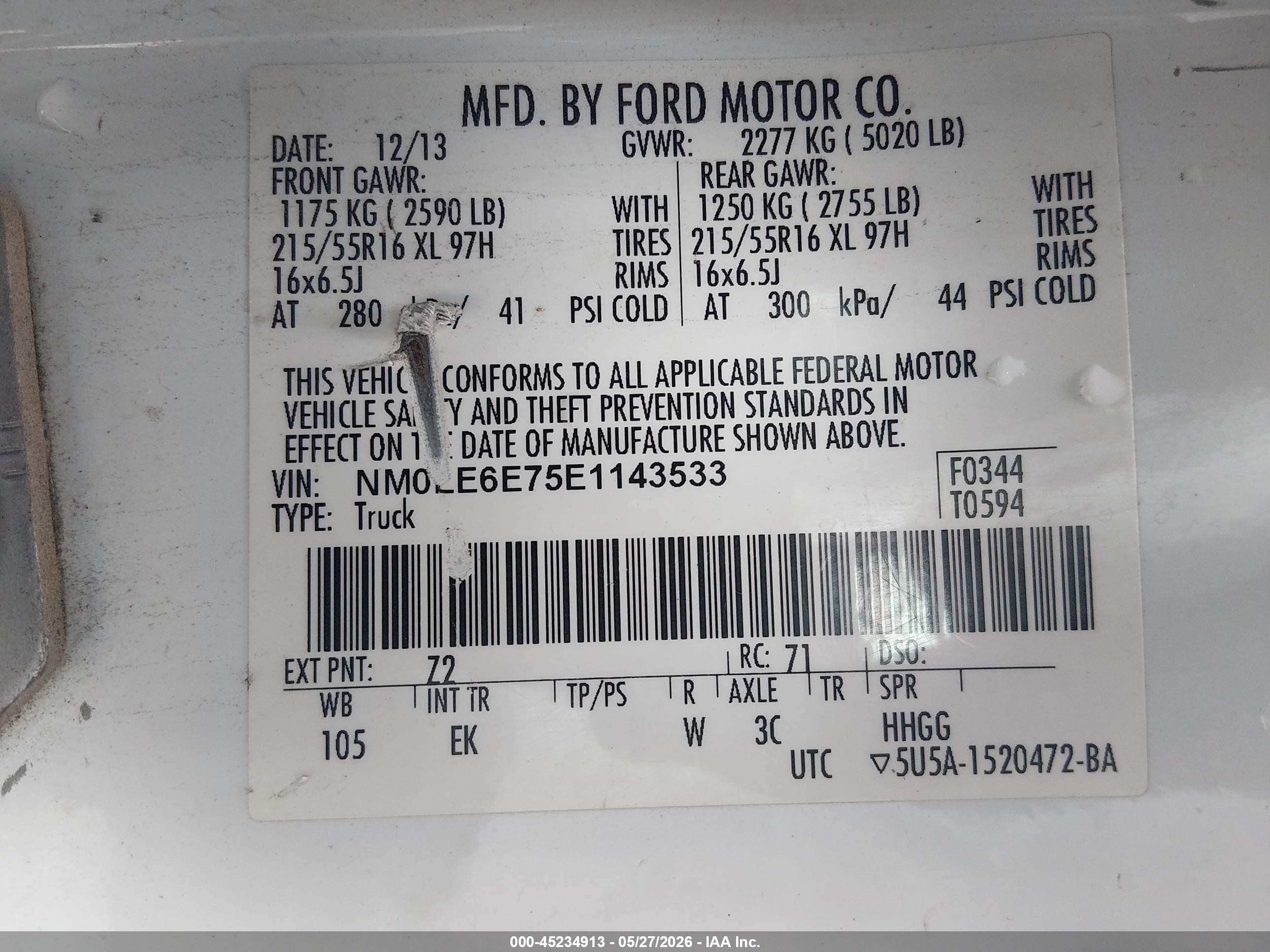 2014 Ford Transit Connect Xl White vin: NM0LE6E75E1143533