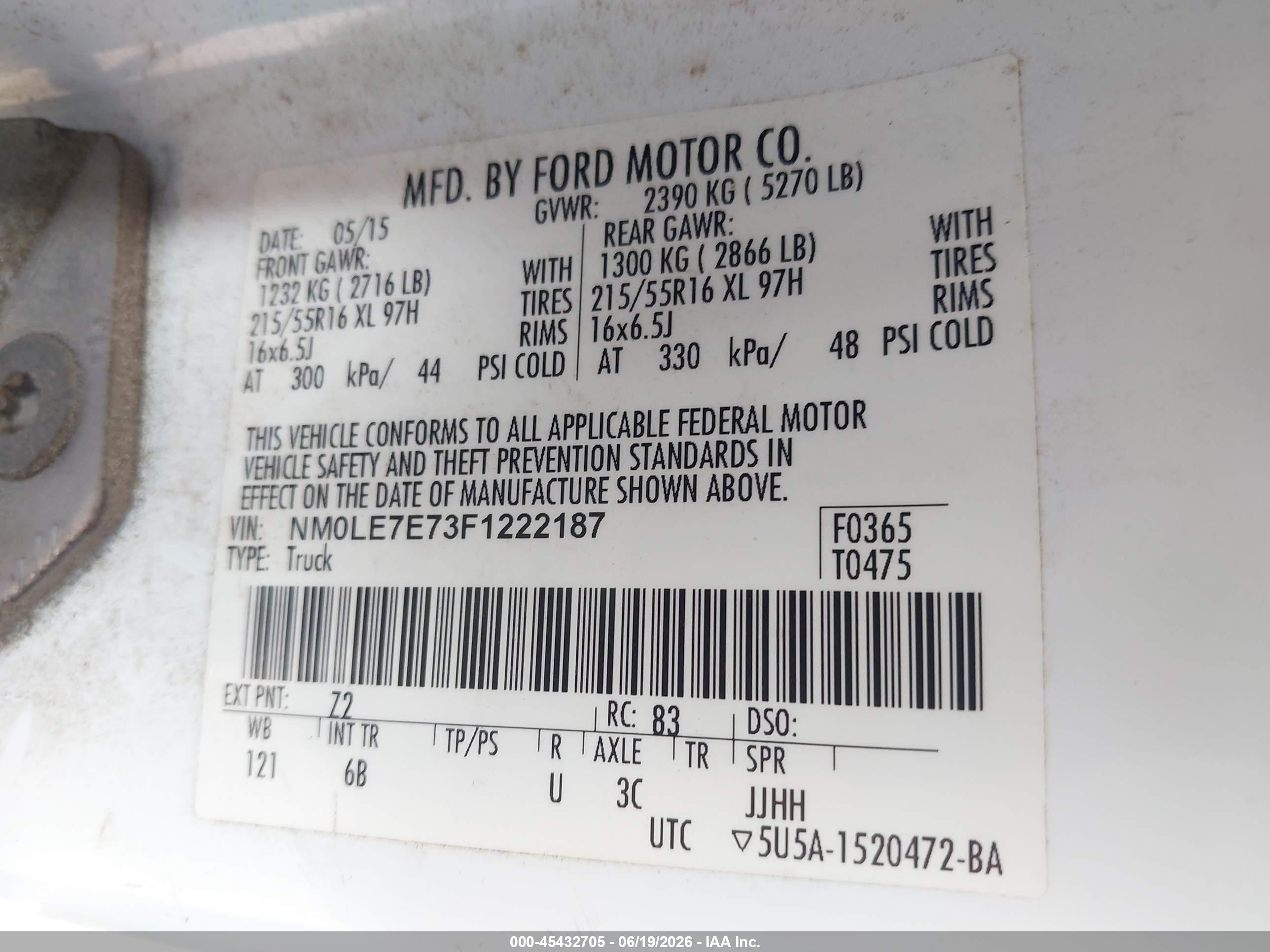 2015 Ford Transit Connect Xl White vin: NM0LE7E73F1222187