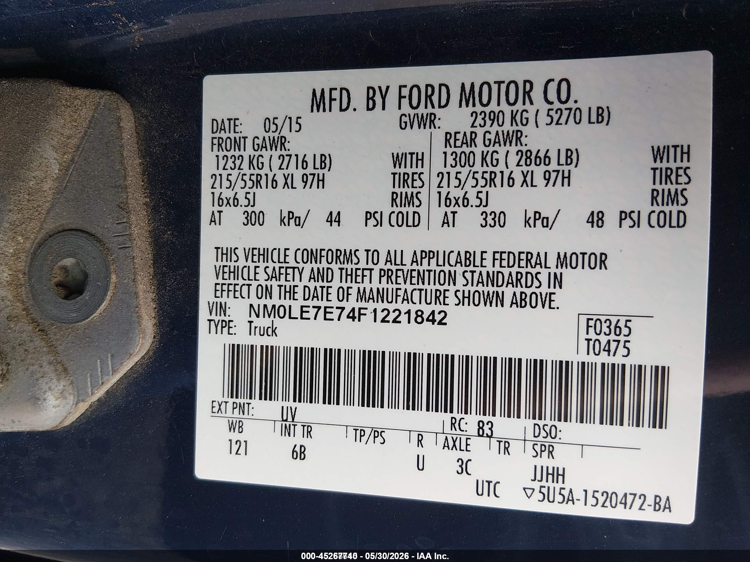 2015 Ford Transit Connect Xl Blue vin: NM0LE7E74F1221842