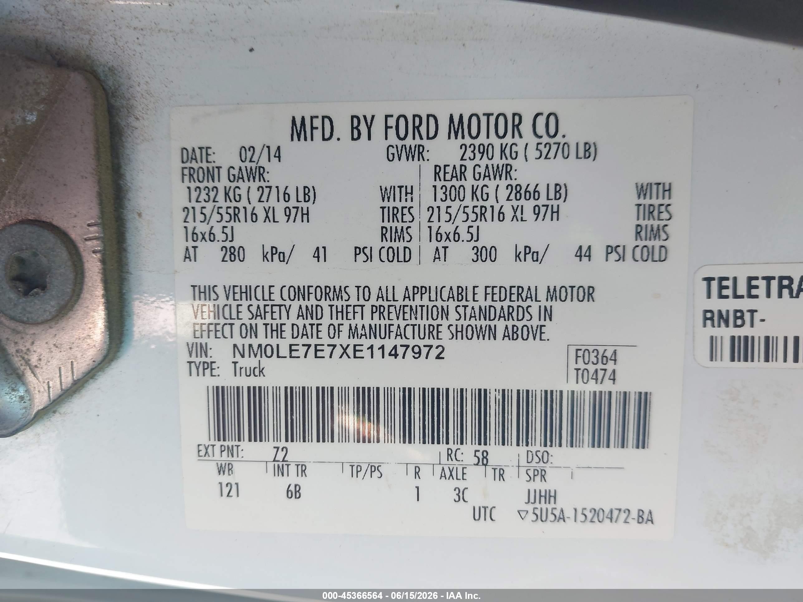 2014 Ford Transit Connect Xl White vin: NM0LE7E7XE1147972