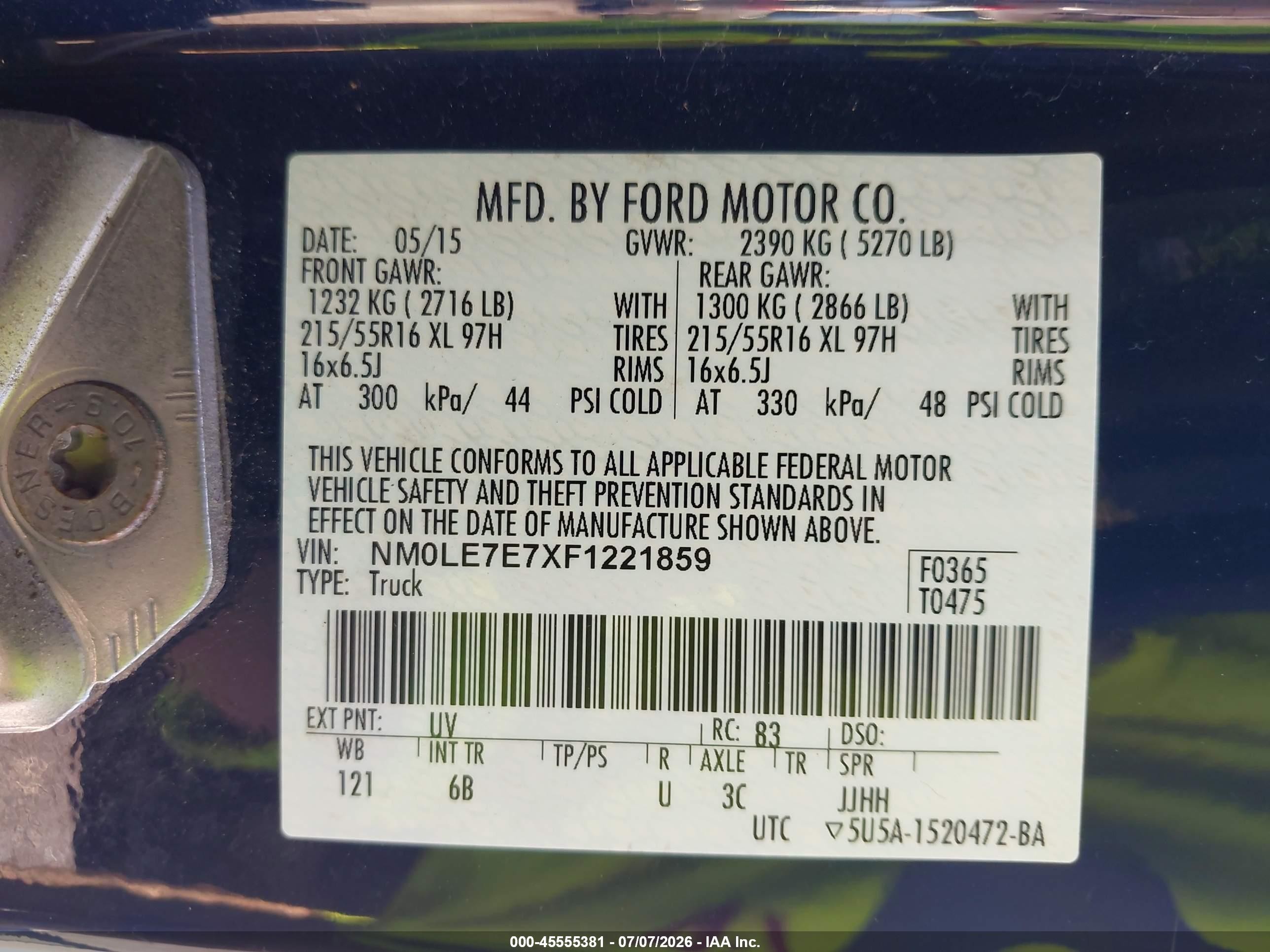 2015 Ford Transit Connect Xl Blue vin: NM0LE7E7XF1221859