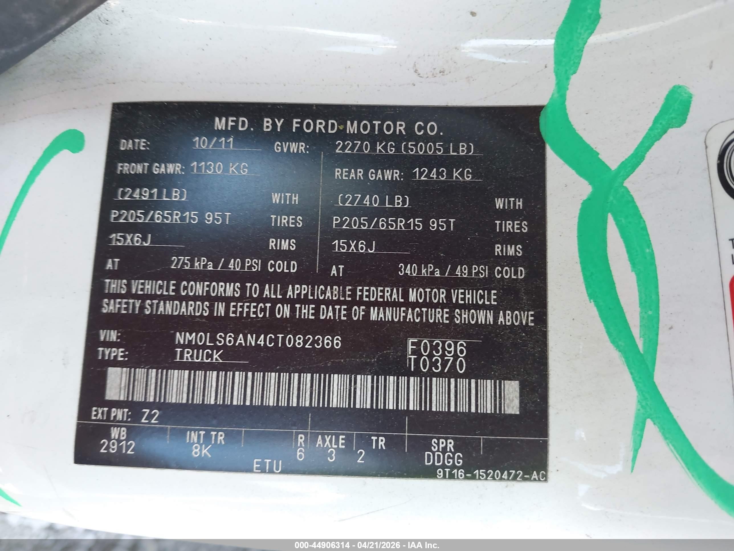 2012 Ford Transit Connect Xl White vin: NM0LS6AN4CT082366