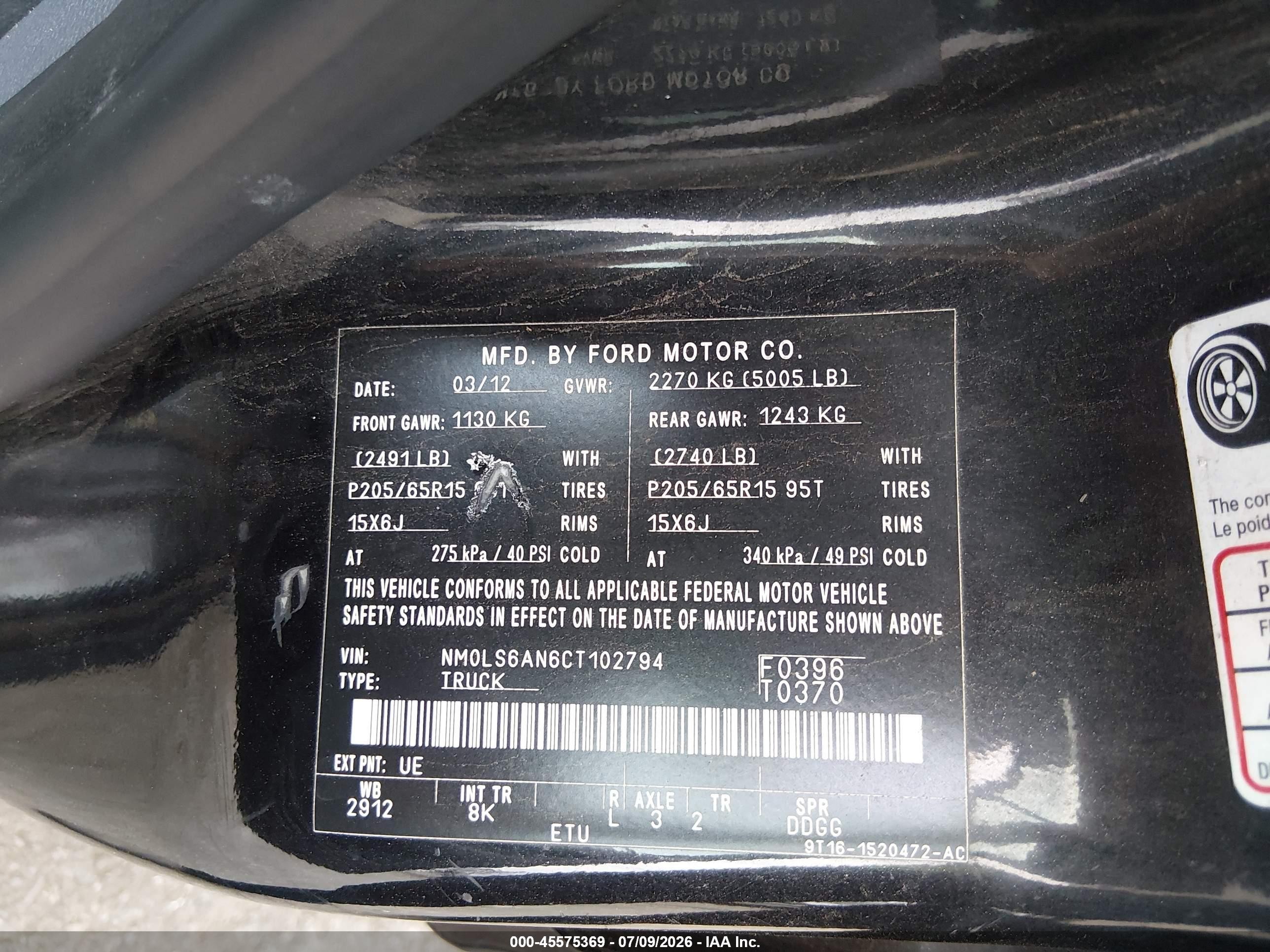 2012 Ford Transit Connect Xl Black vin: NM0LS6AN6CT102794