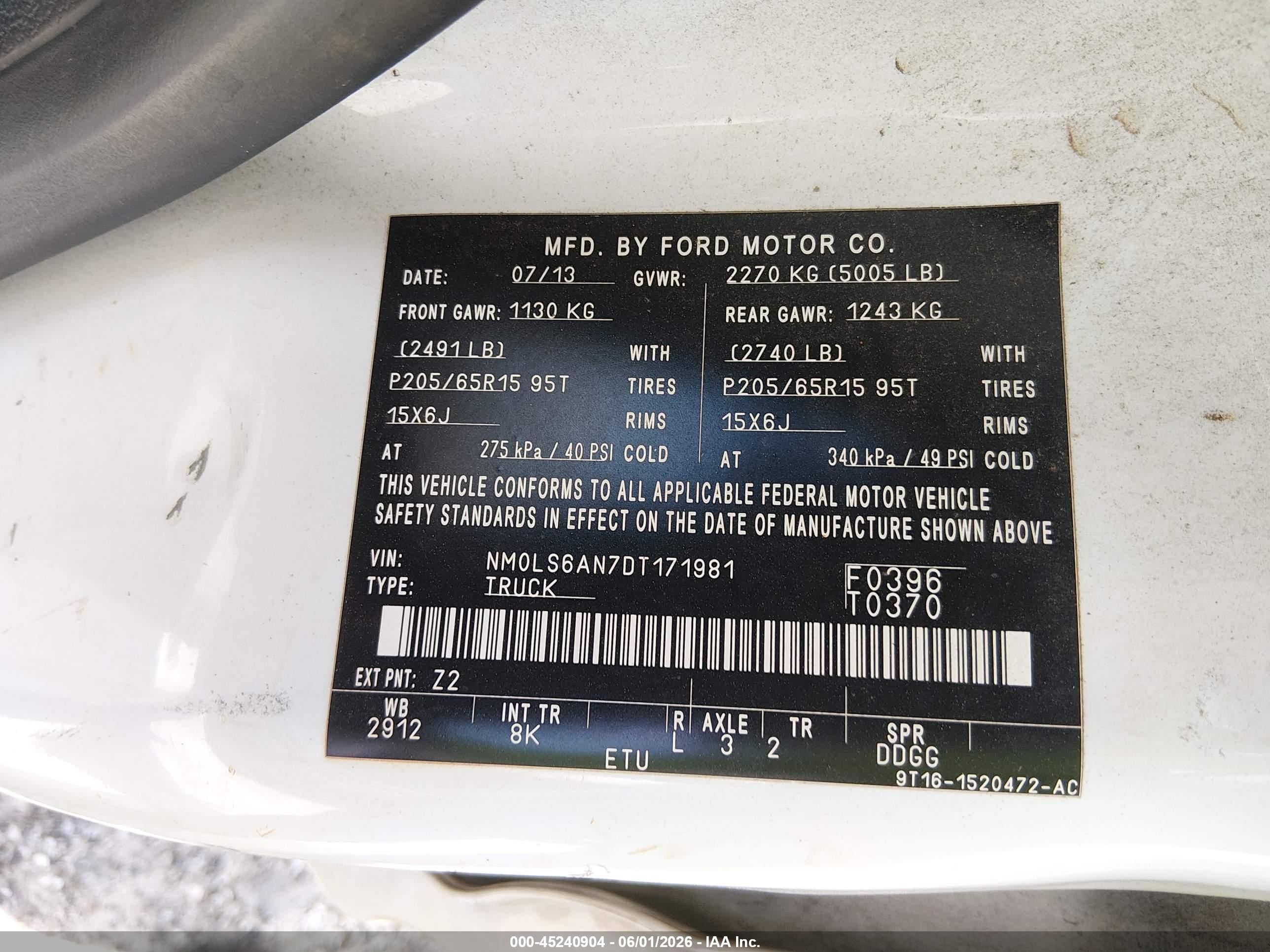 2013 Ford Transit Connect Xl White vin: NM0LS6AN7DT171981
