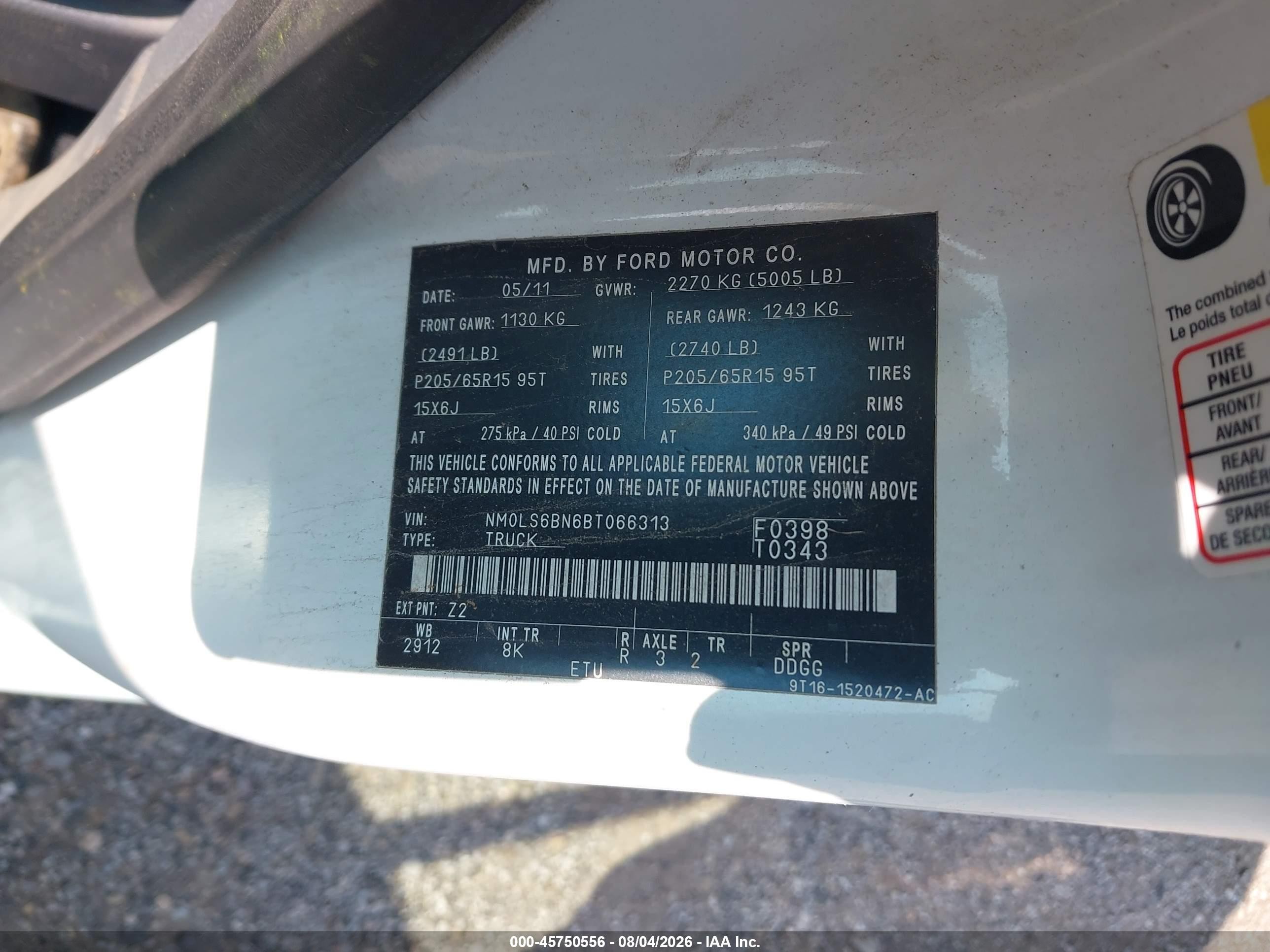 2011 Ford Transit Connect Xlt White vin: NM0LS6BN6BT066313