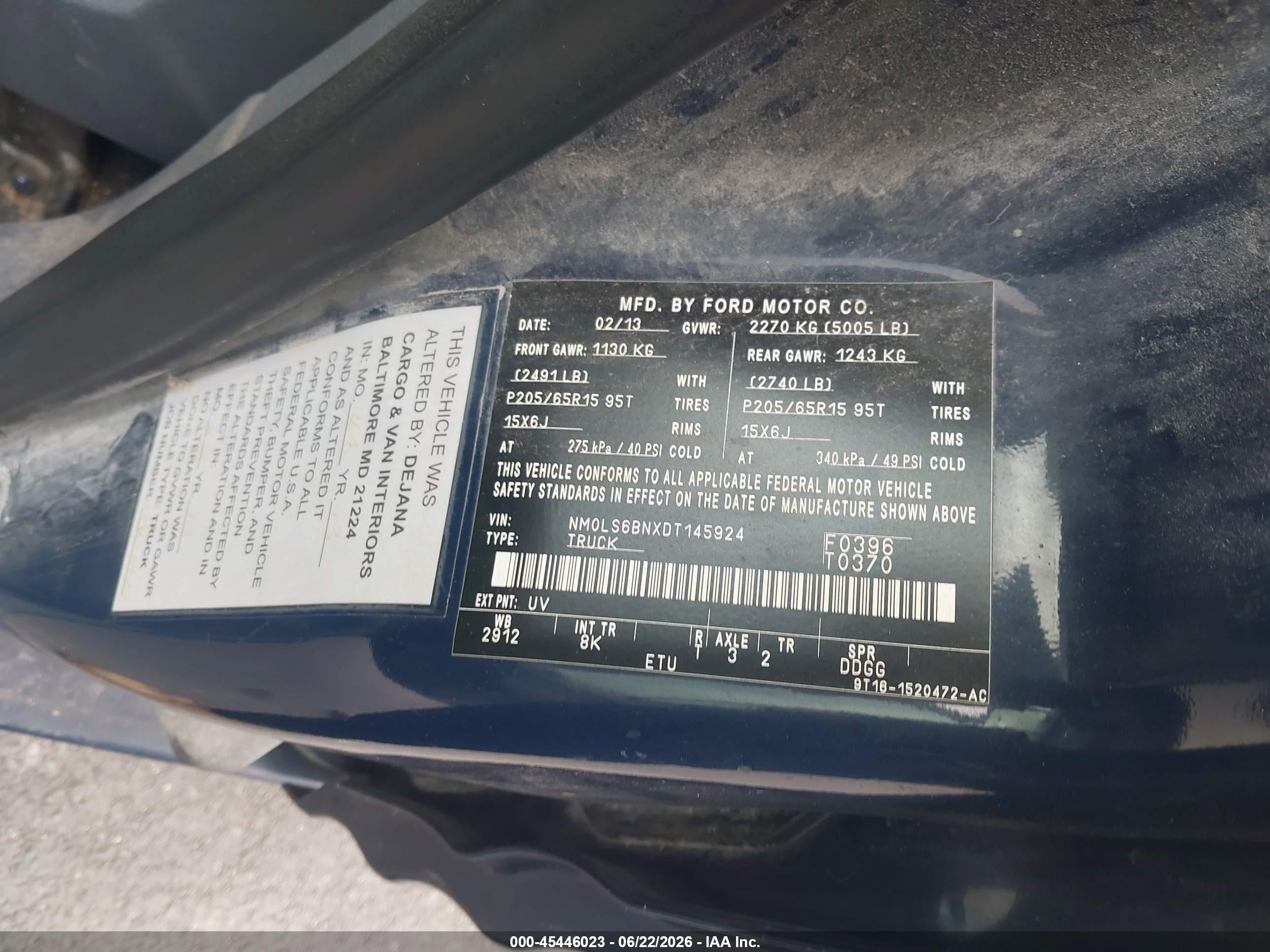 2013 Ford Transit Connect Xlt Blue vin: NM0LS6BNXDT145924