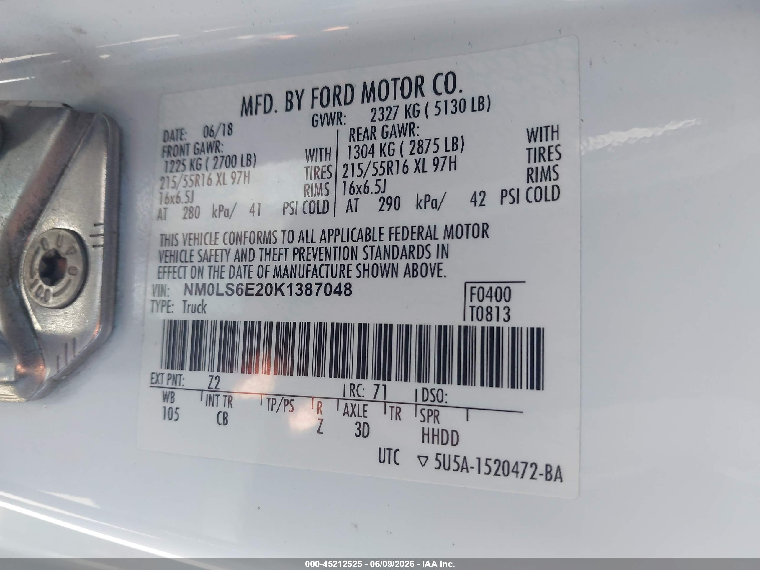2019 Ford Transit Connect Xl White vin: NM0LS6E20K1387048