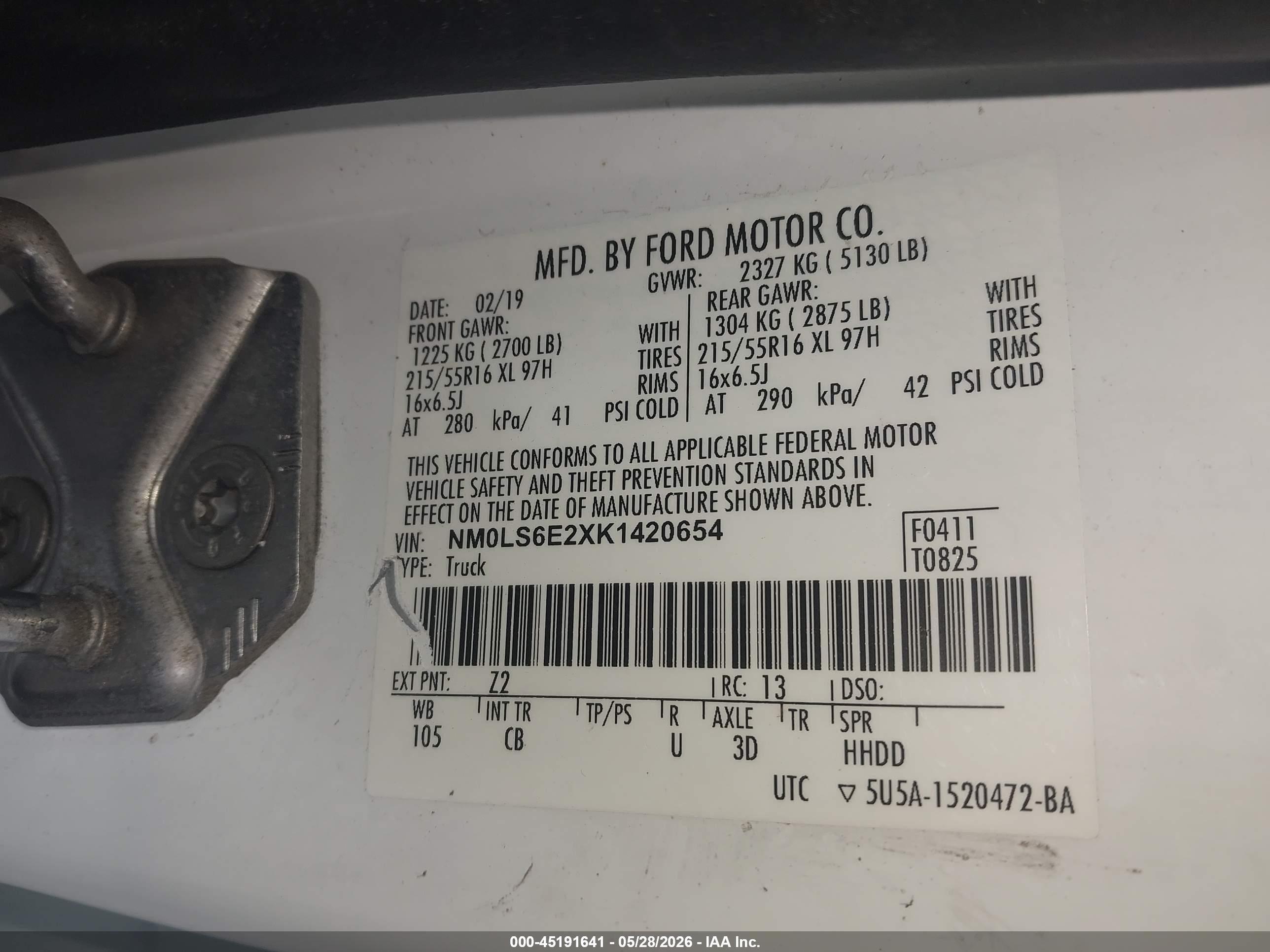 2019 Ford Transit Connect Xl White vin: NM0LS6E2XK1420654