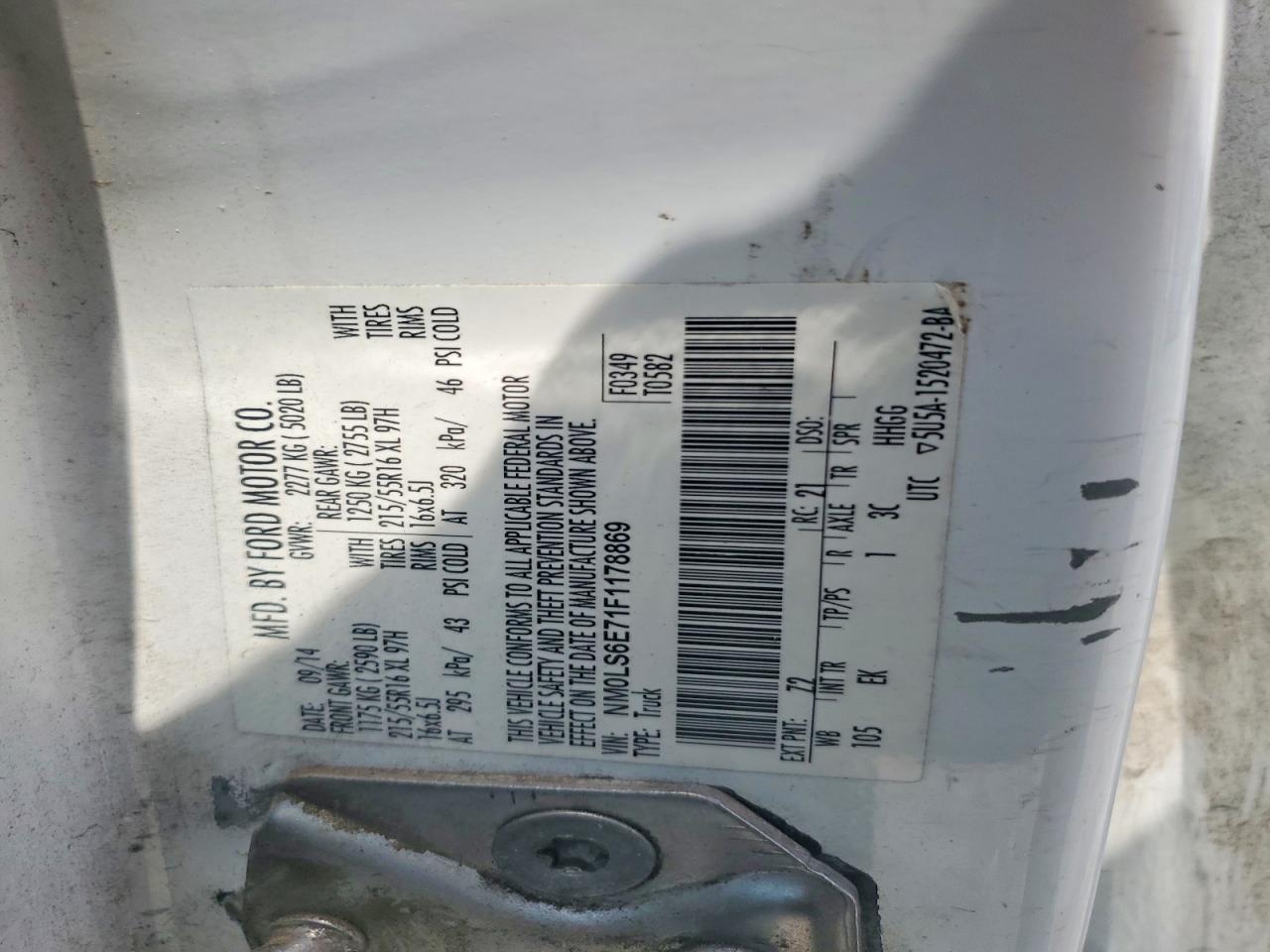 2015 Ford Transit Connect Xl White vin: NM0LS6E71F1178869