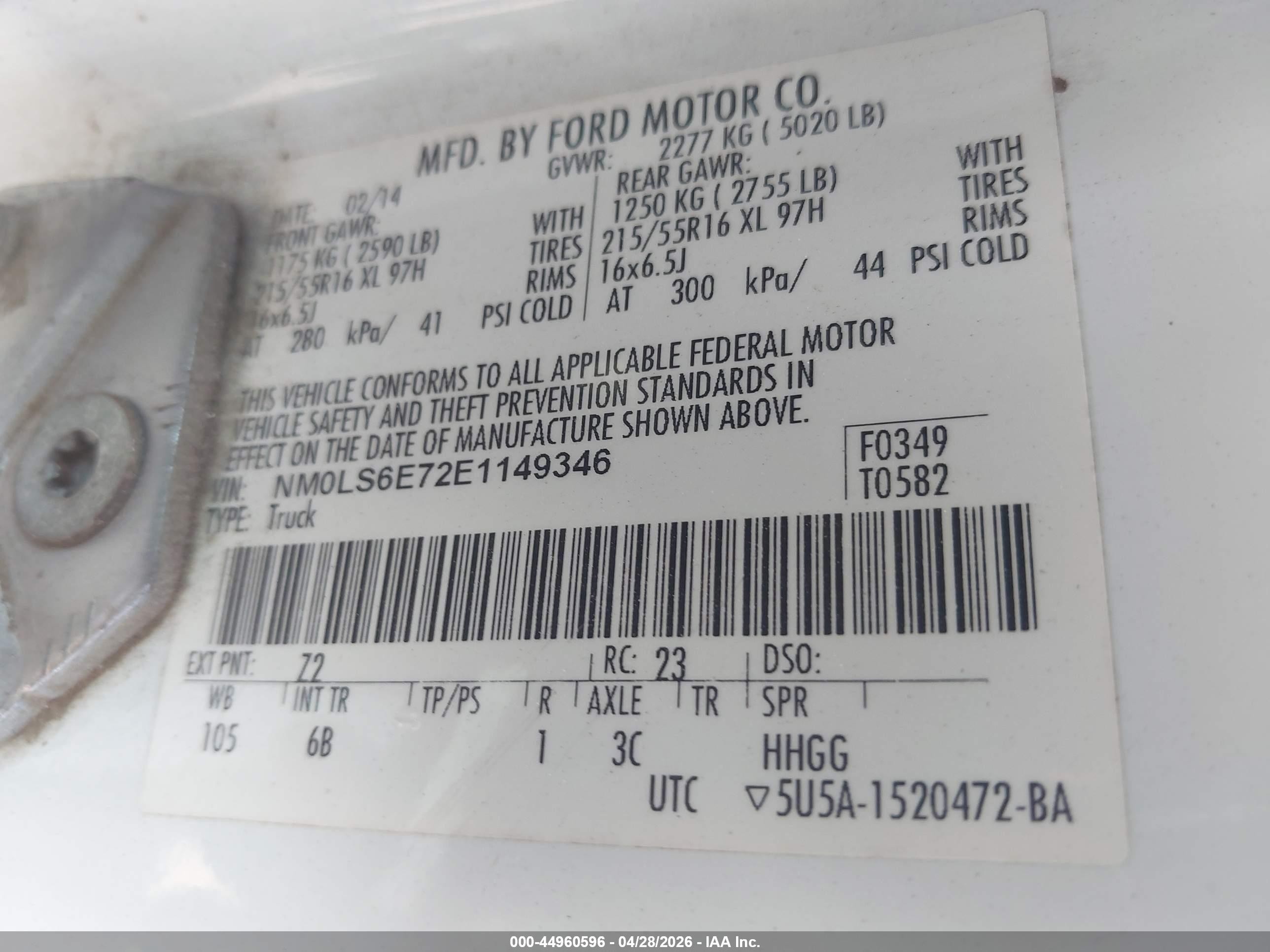 2014 Ford Transit Connect Xl White vin: NM0LS6E72E1149346