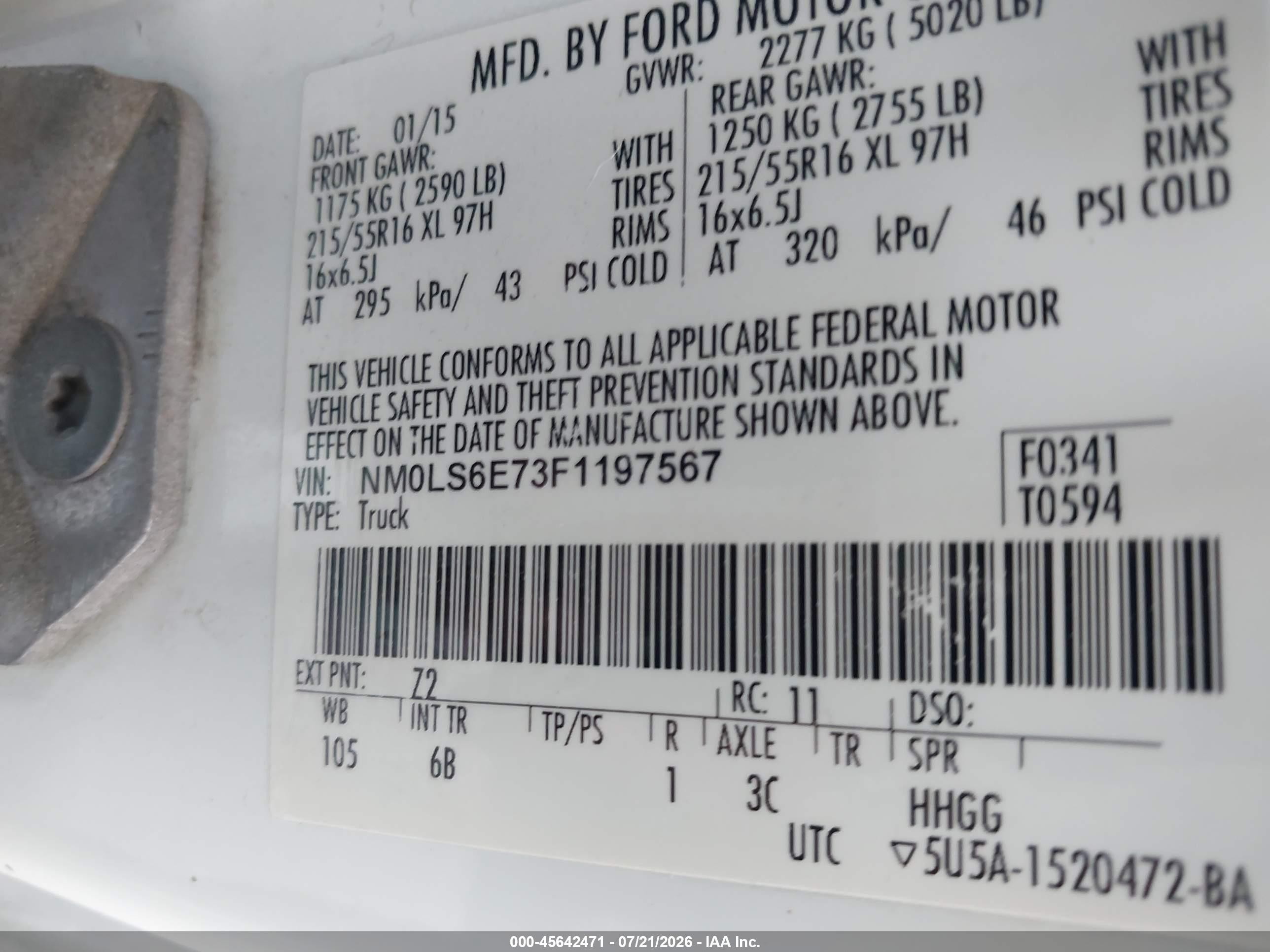 2015 Ford Transit Connect Xl White vin: NM0LS6E73F1197567