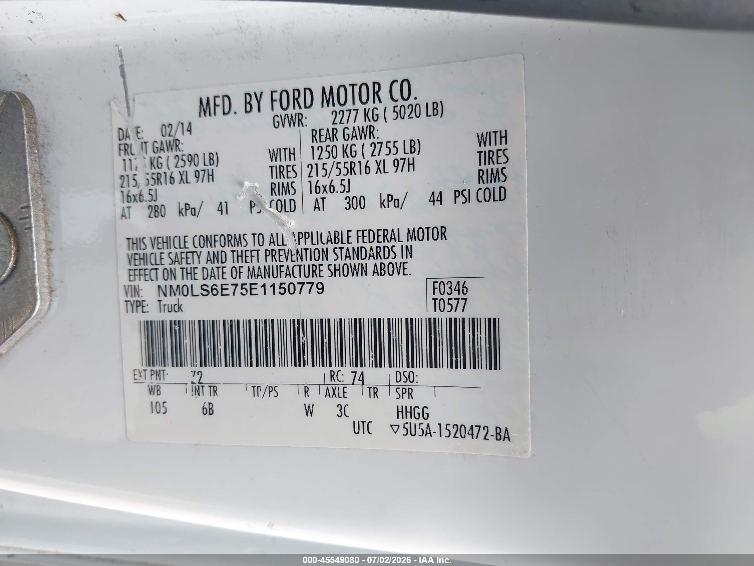 2014 Ford Transit Connect Xl White vin: NM0LS6E75E1150779