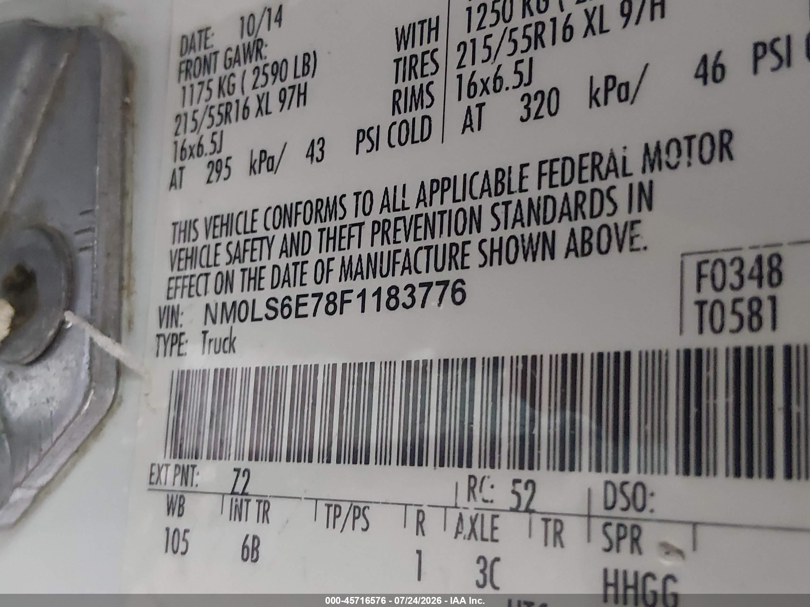 2015 Ford Transit Connect Xl White vin: NM0LS6E78F1183776