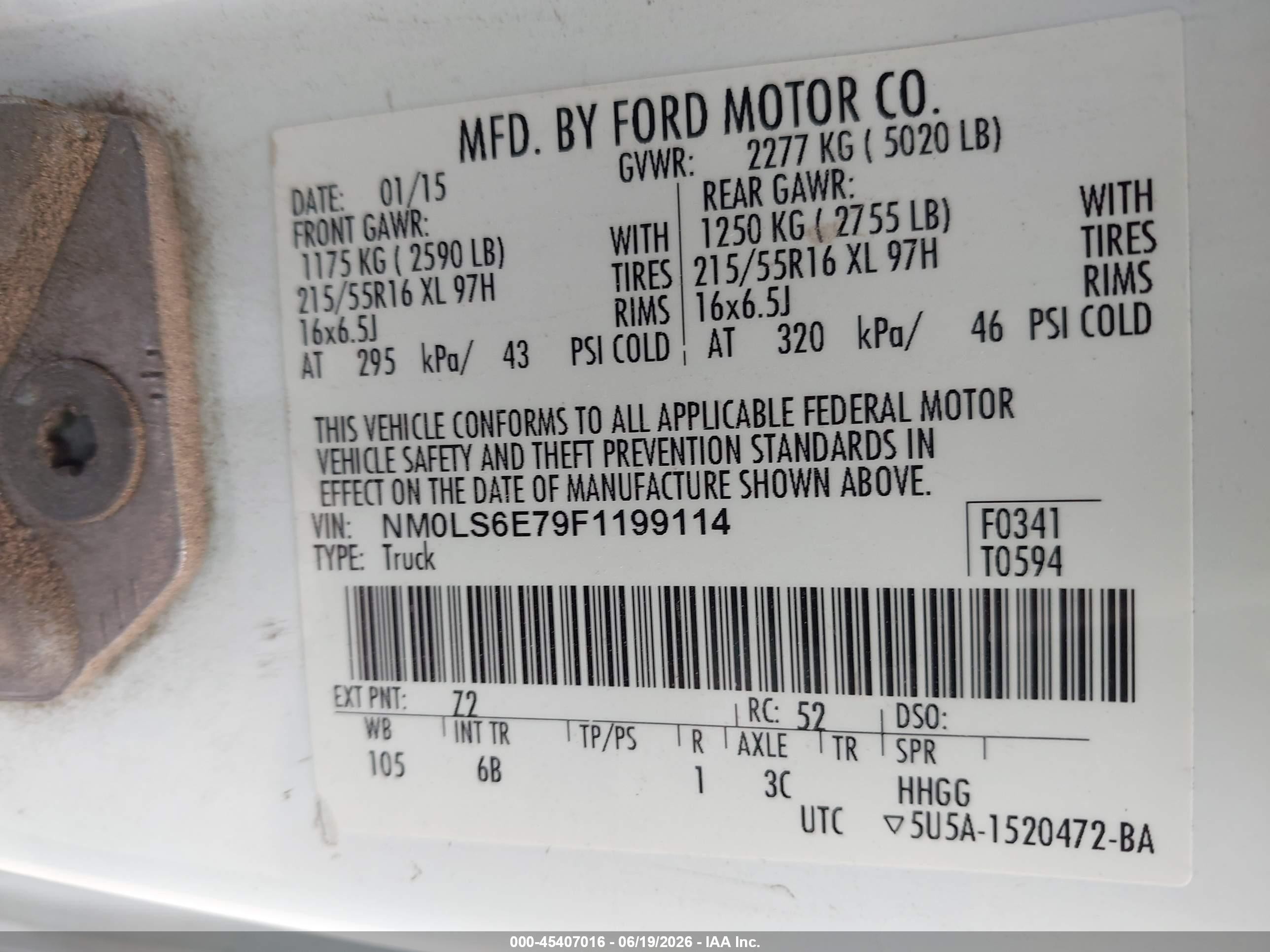 2015 Ford Transit Connect Xl White vin: NM0LS6E79F1199114