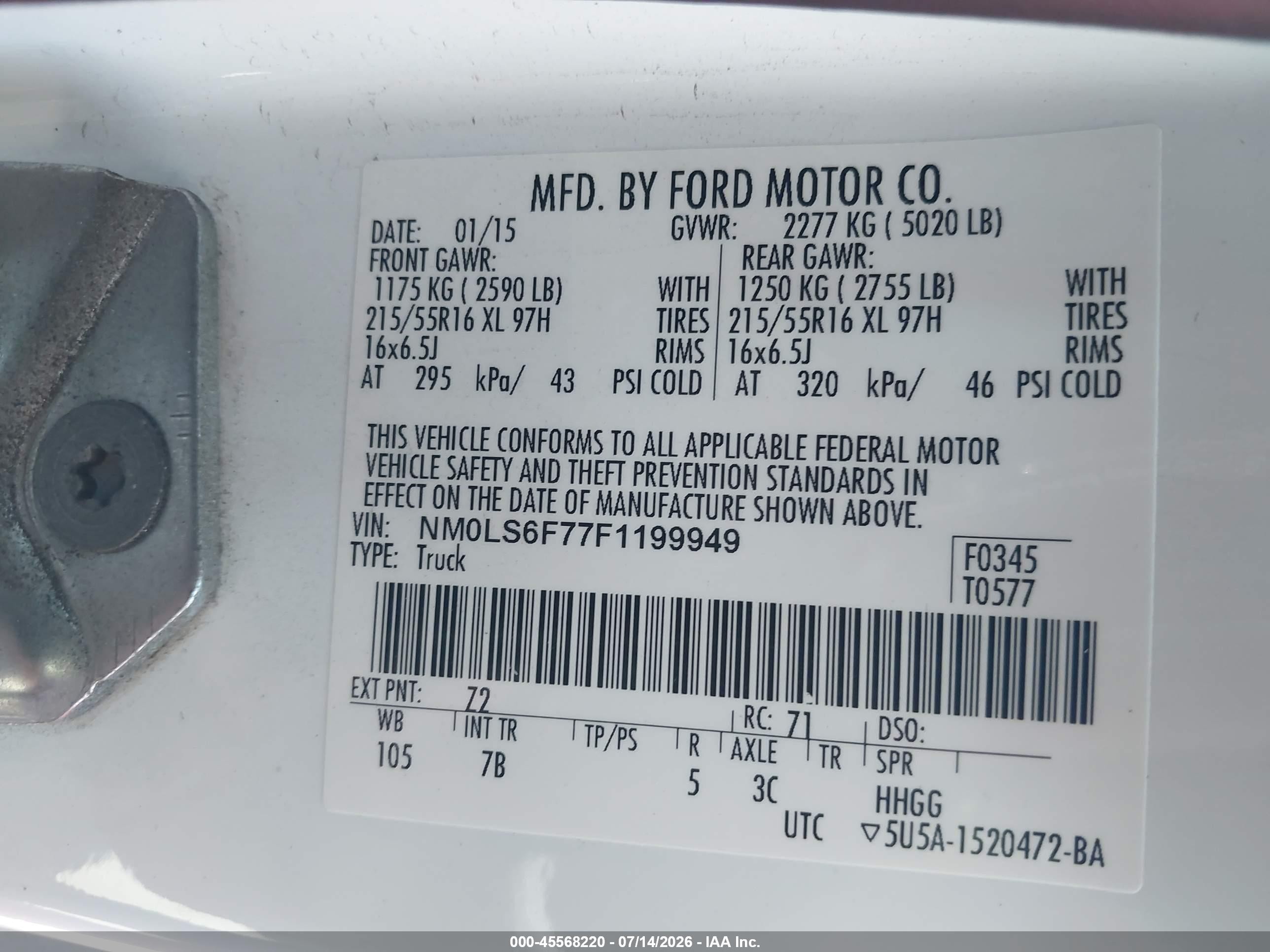2015 Ford Transit Connect Xlt White vin: NM0LS6F77F1199949
