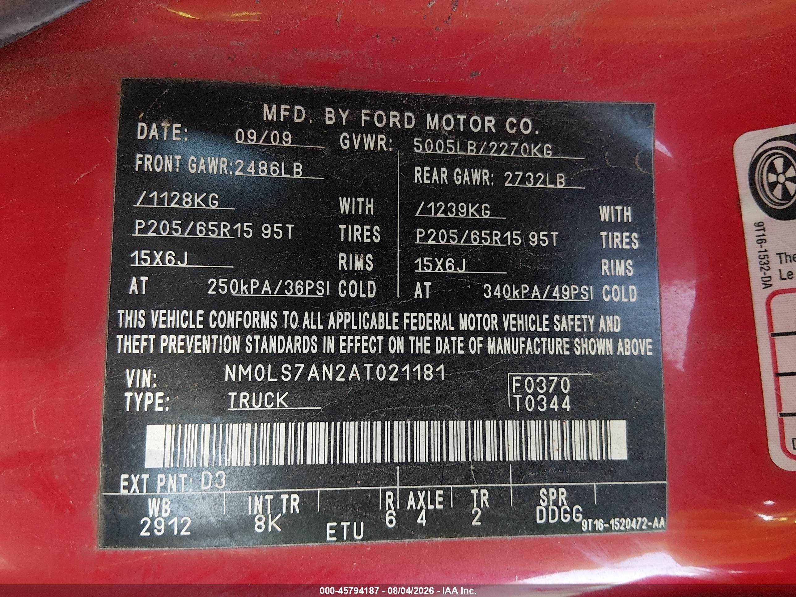2010 Ford Transit Connect Xl Red vin: NM0LS7AN2AT021181