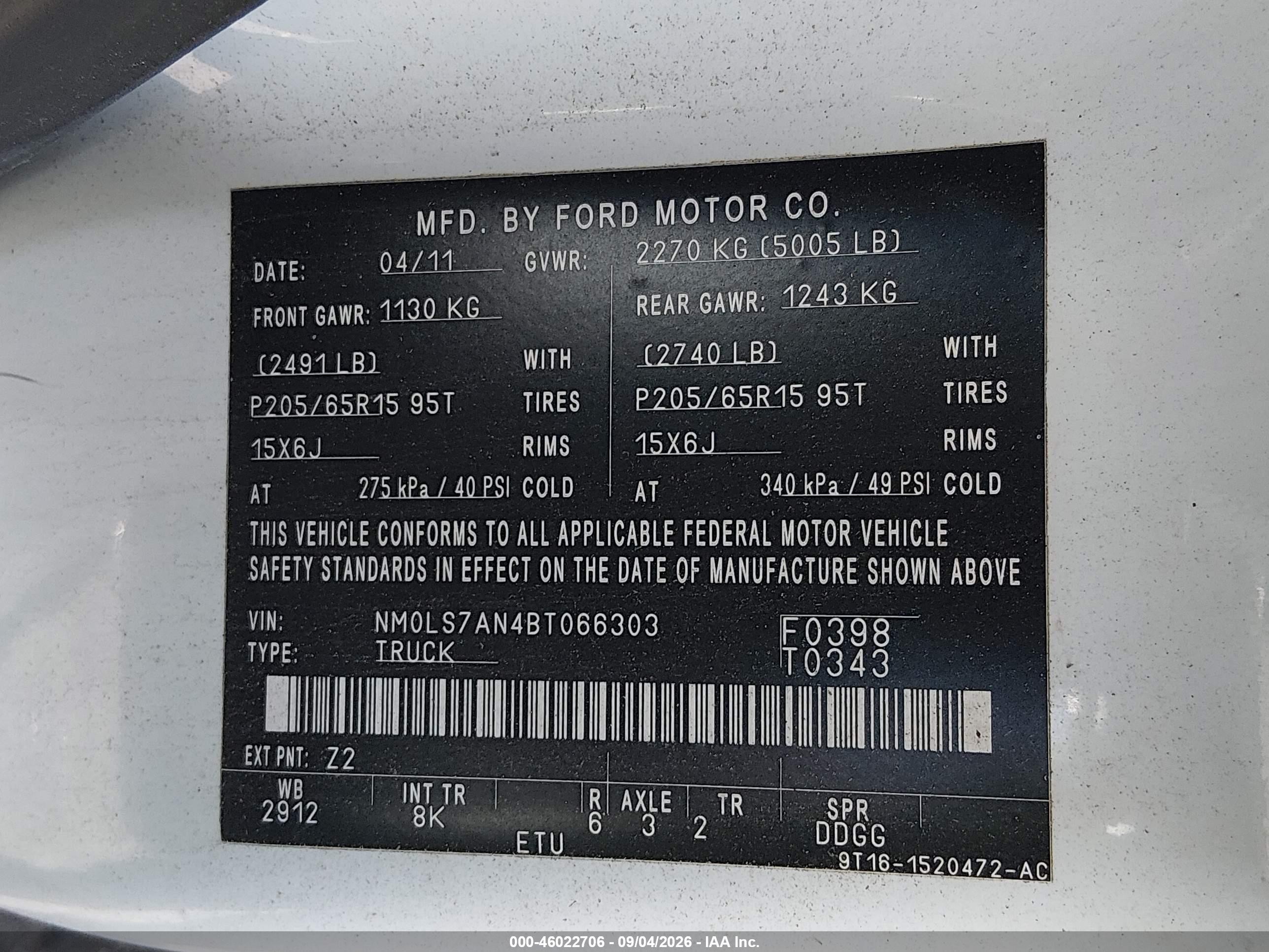 2011 Ford Transit Connect Xl White vin: NM0LS7AN4BT066303