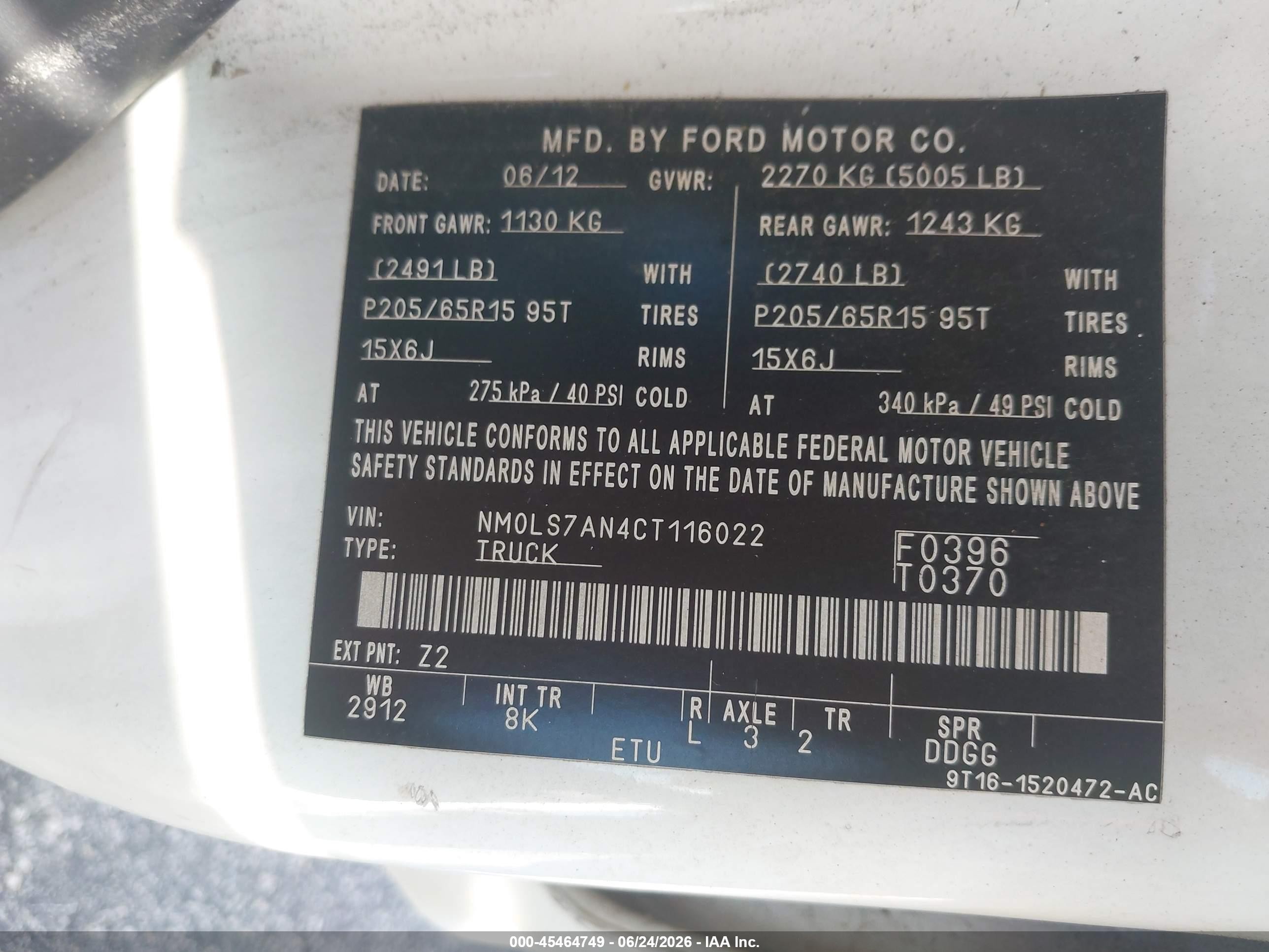 2012 Ford Transit Connect Xl White vin: NM0LS7AN4CT116022