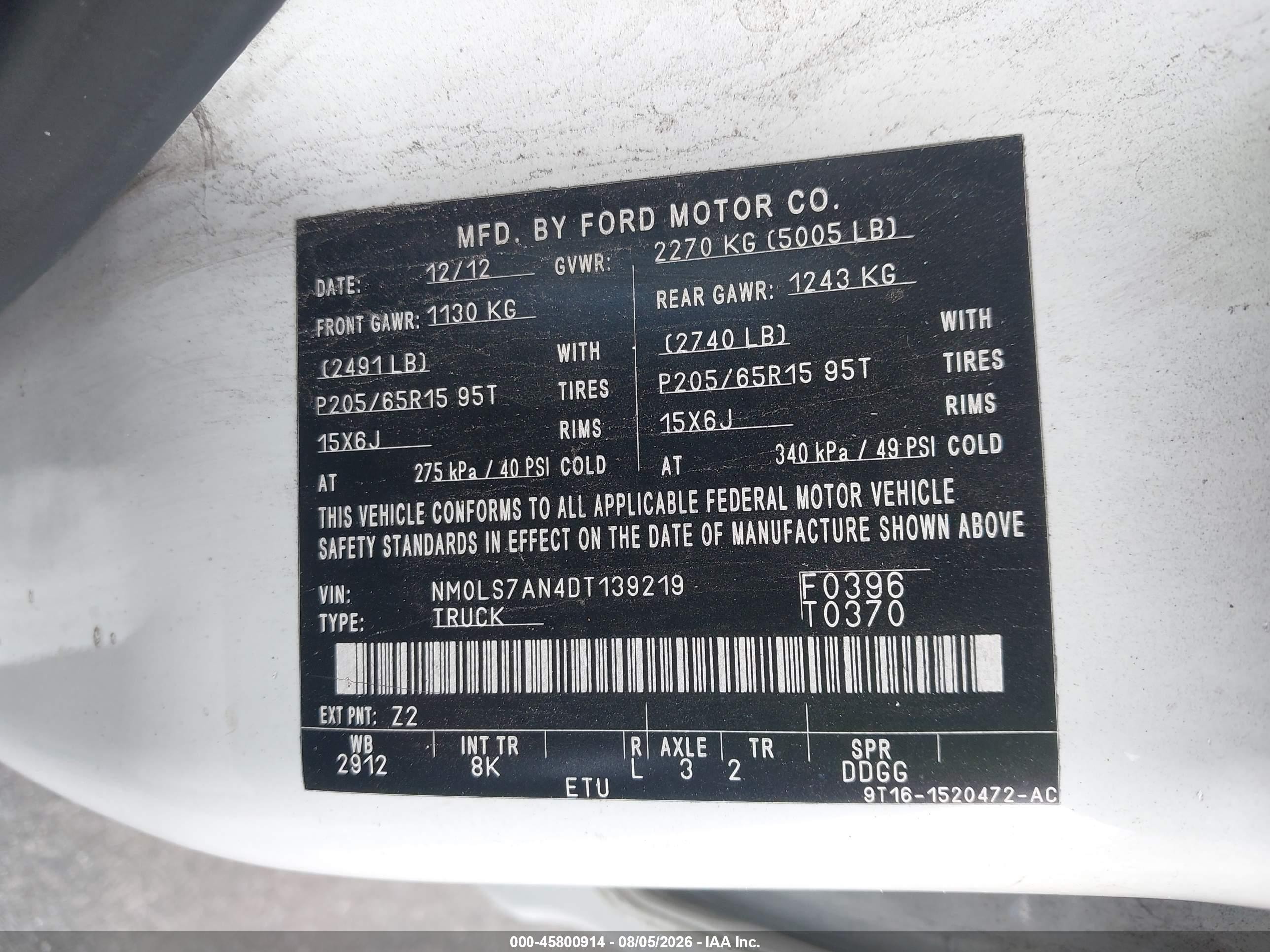 2013 Ford Transit Connect Xl White vin: NM0LS7AN4DT139219