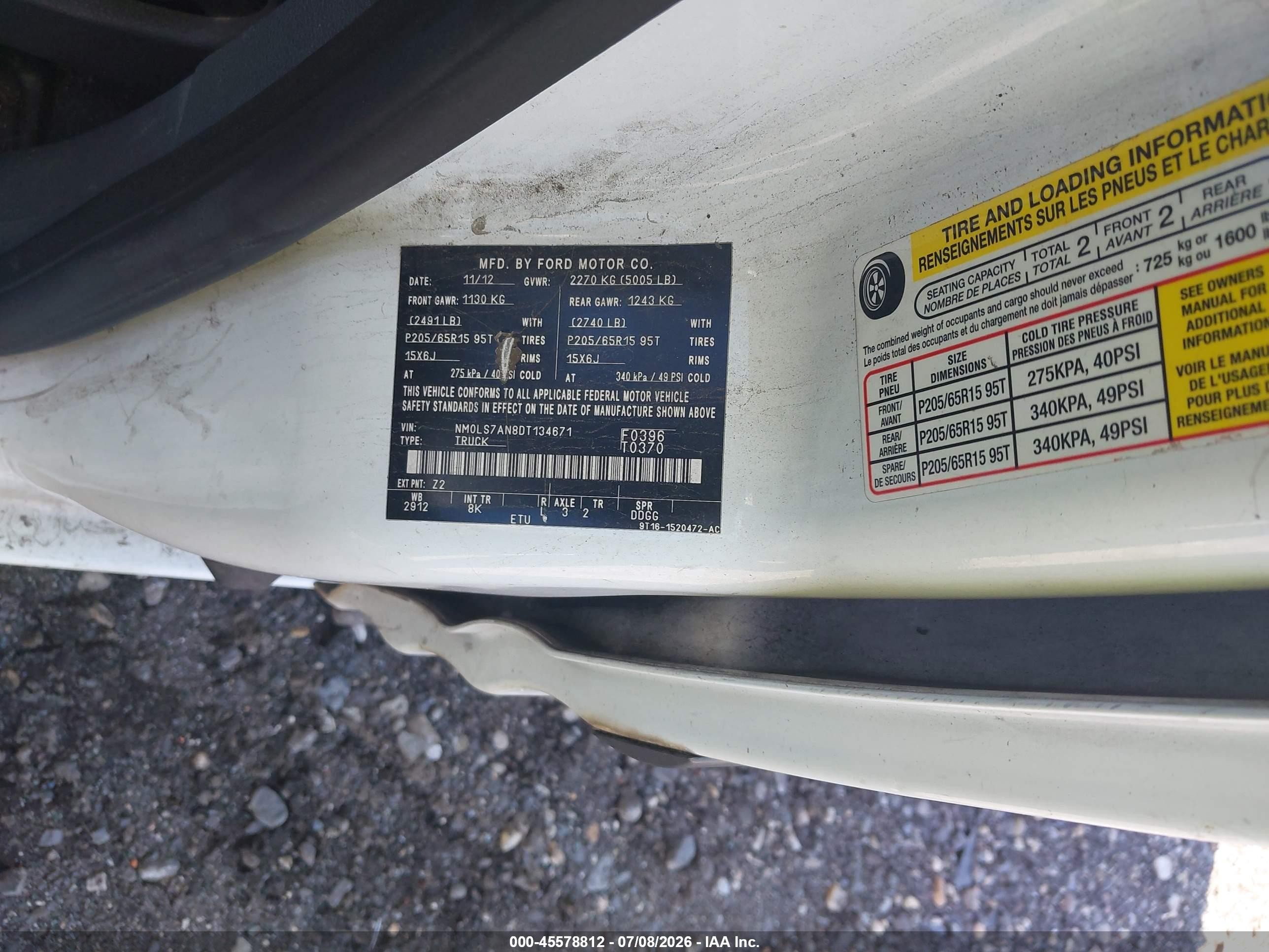 2013 Ford Transit Connect Xl White vin: NM0LS7AN8DT134671