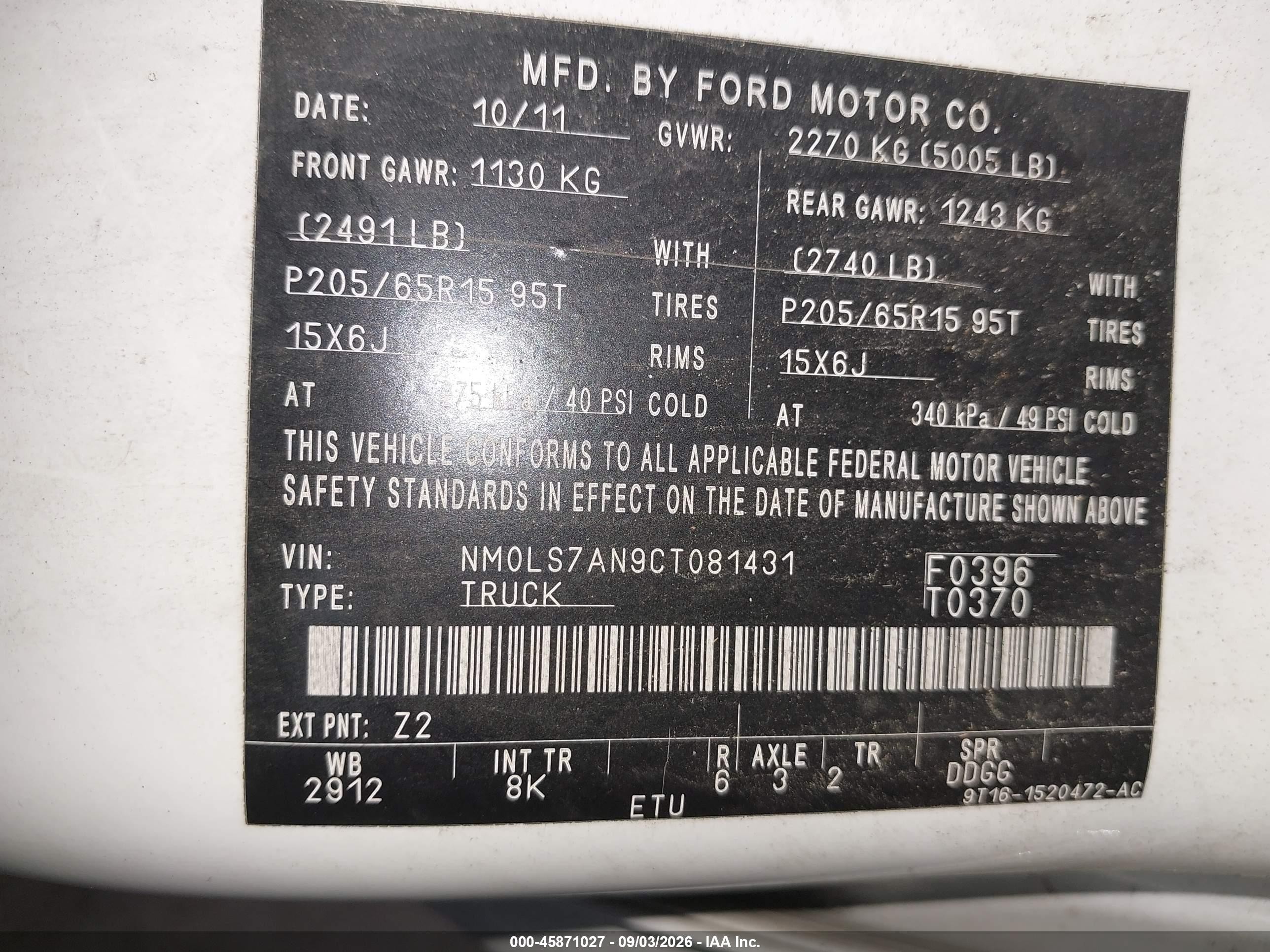 2012 Ford Transit Connect Xl White vin: NM0LS7AN9CT081431