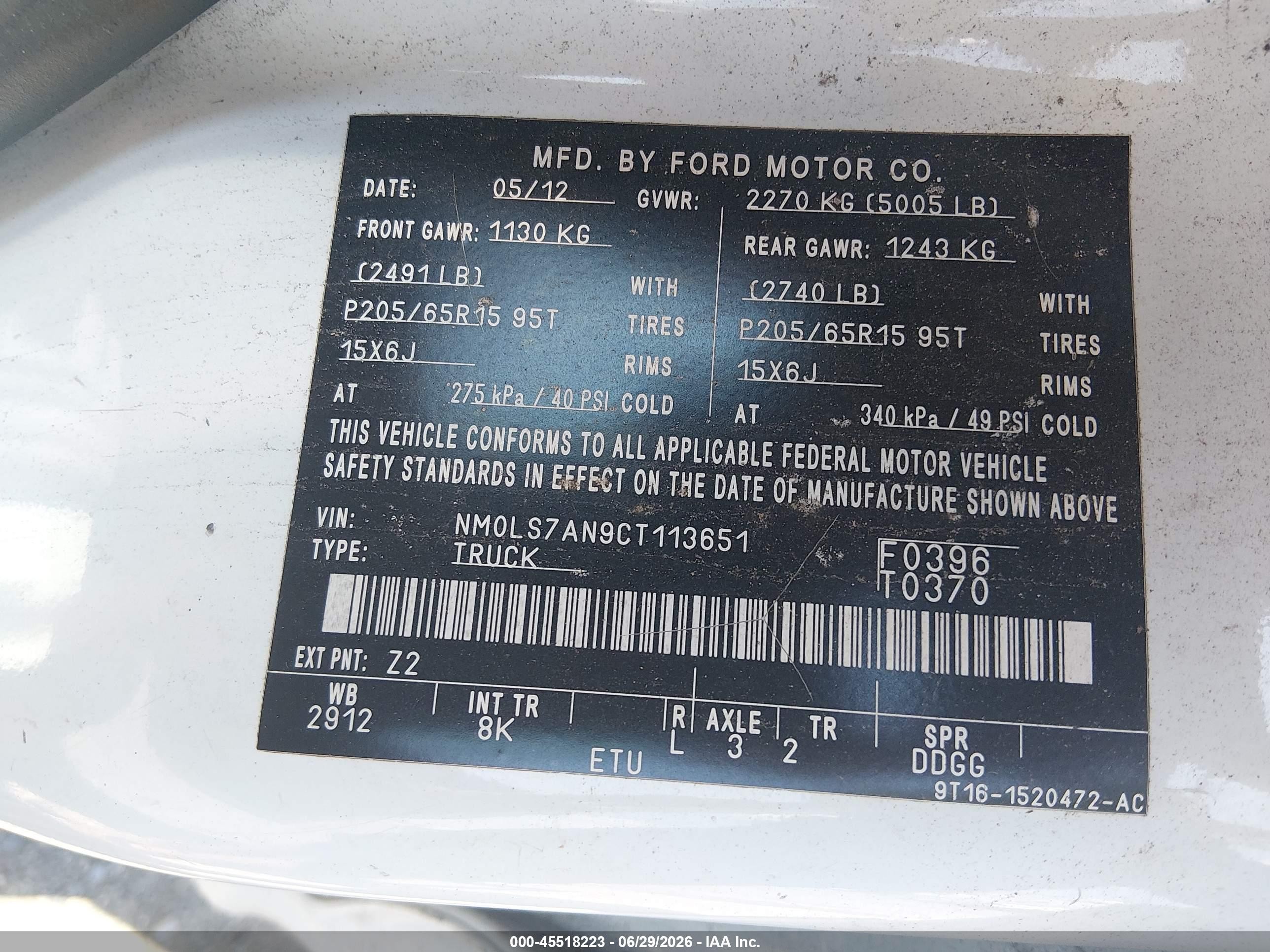 2012 Ford Transit Connect Xl White vin: NM0LS7AN9CT113651