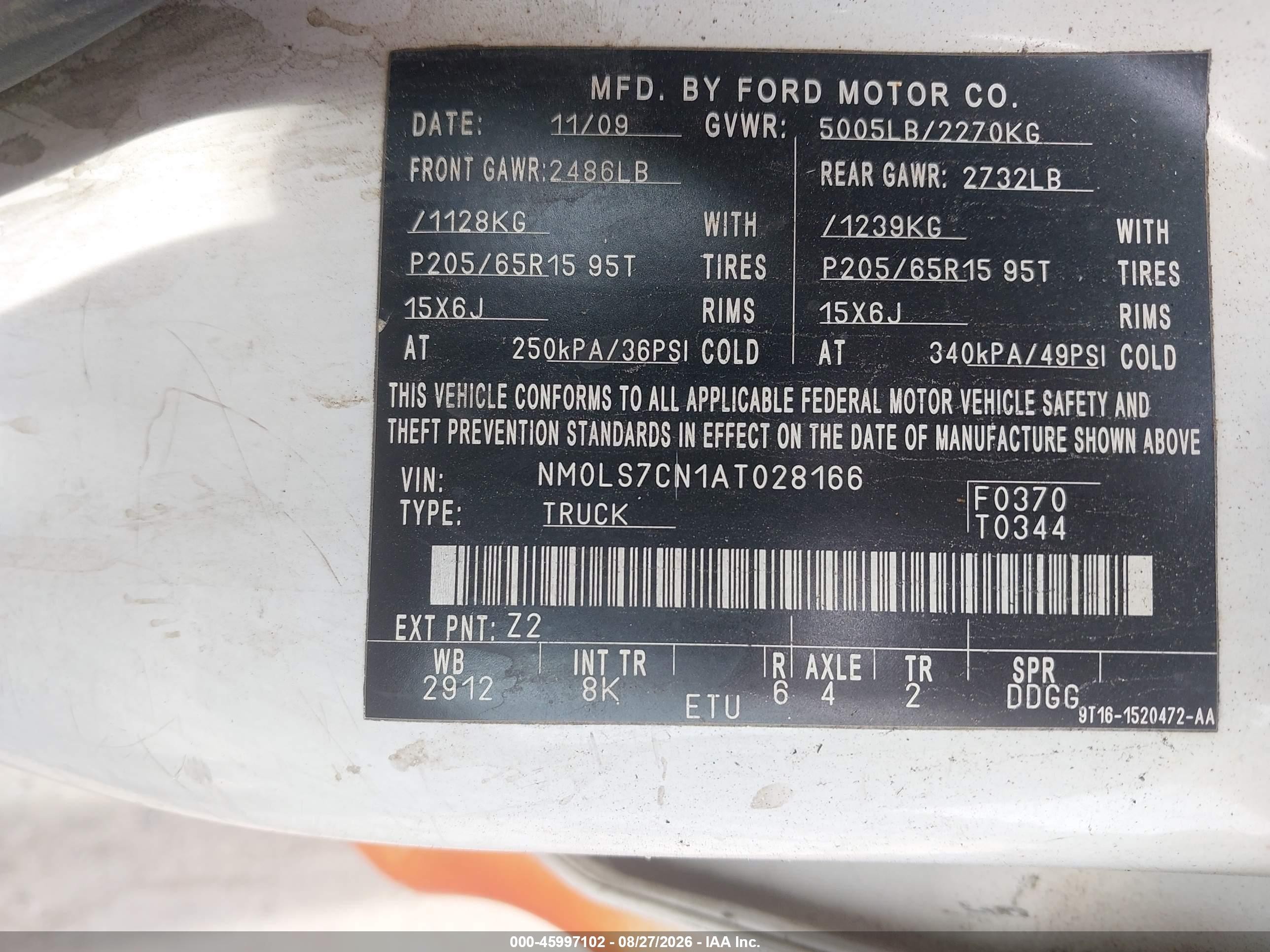 2010 Ford Transit Connect Xl Orange vin: NM0LS7CN1AT028166