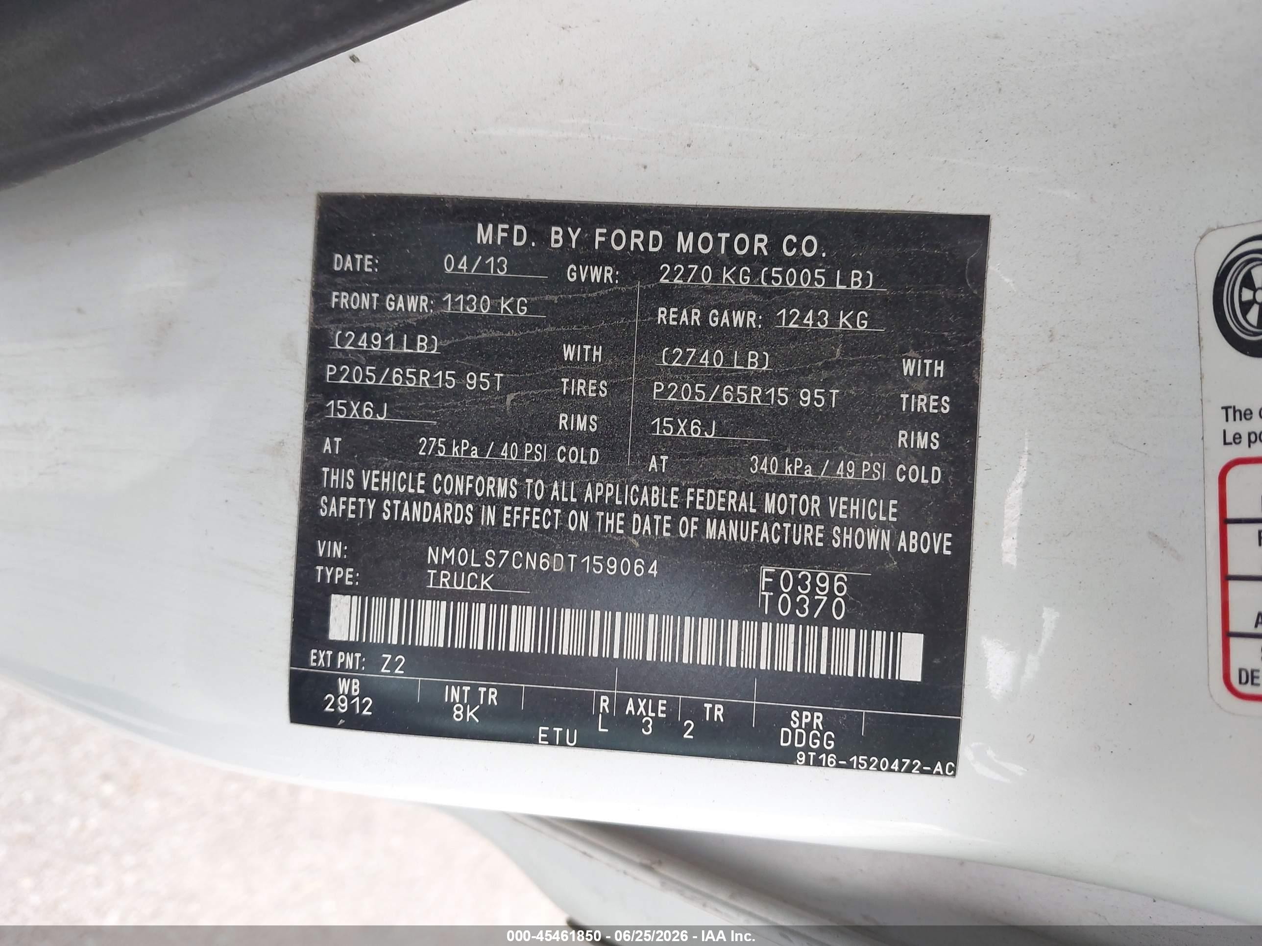 2013 Ford Transit Connect Xl Белый vin: NM0LS7CN6DT159064