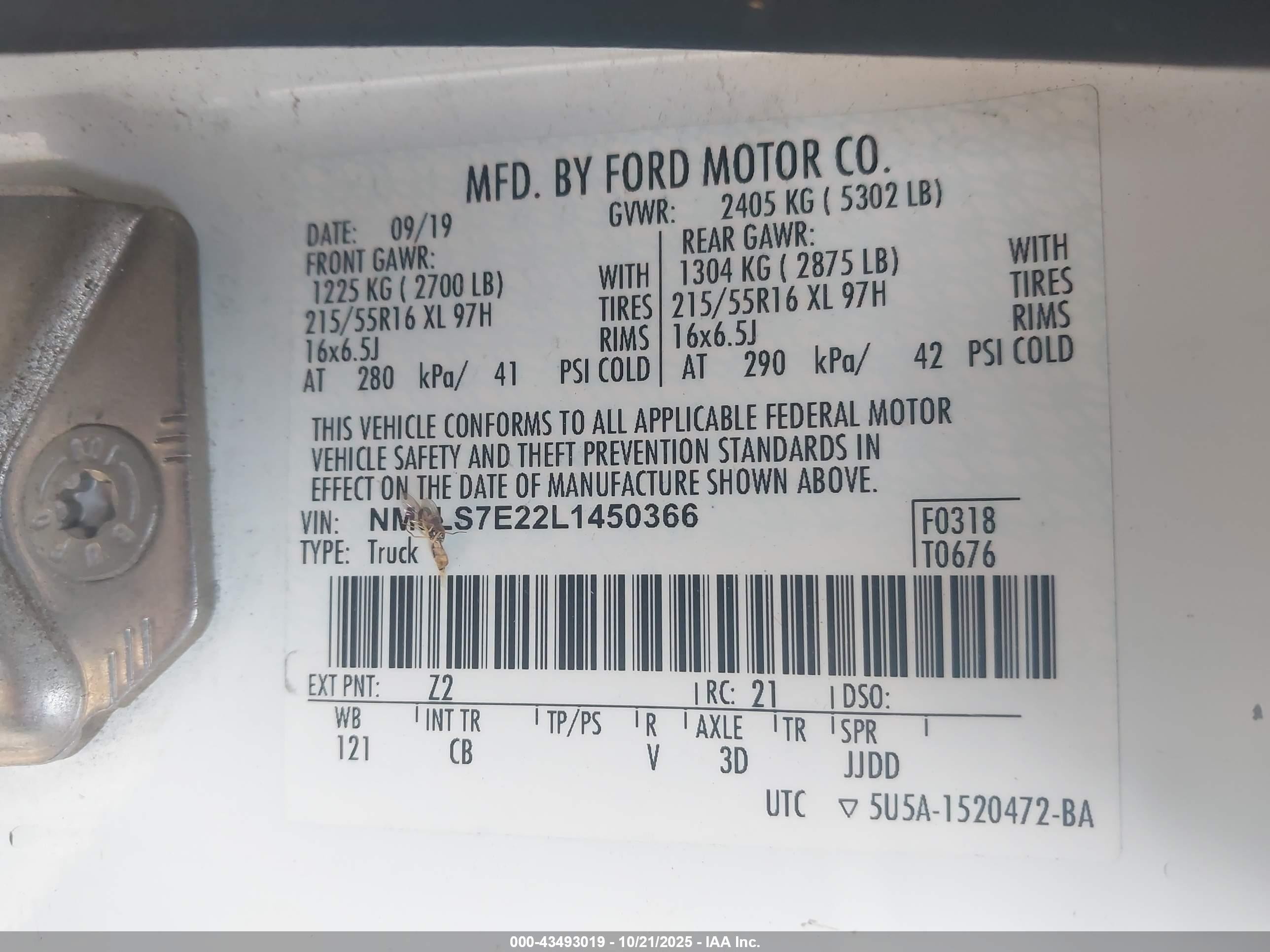 2020 Ford Transit Connect Xl White vin: NM0LS7E22L1450366