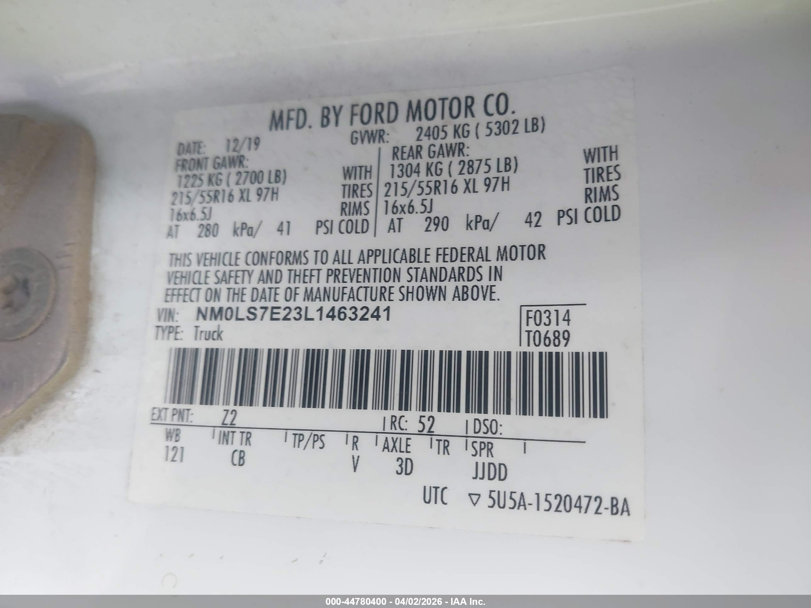 2020 Ford Transit Connect Xl White vin: NM0LS7E23L1463241