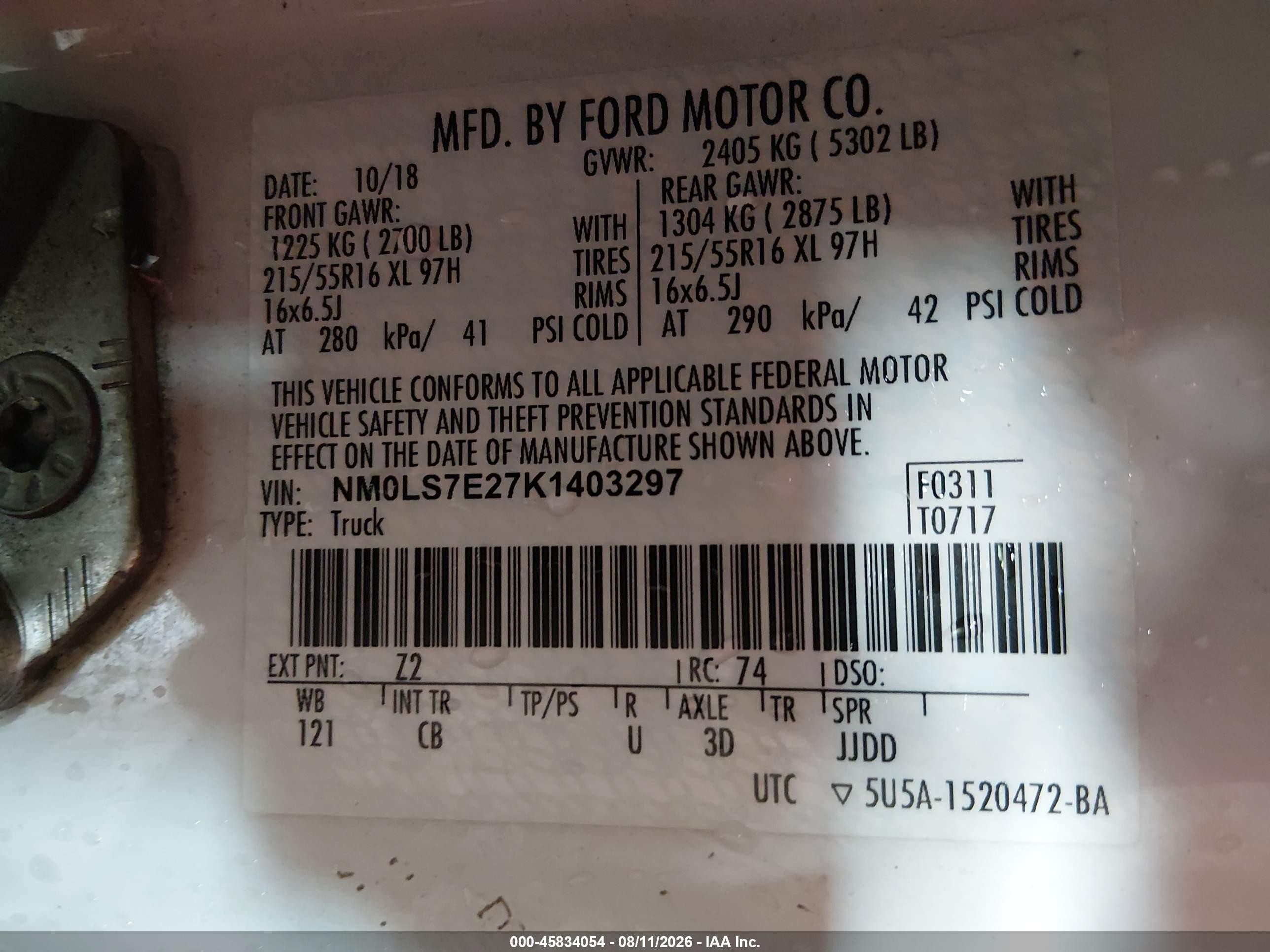 2019 Ford Transit Connect Xl White vin: NM0LS7E27K1403297