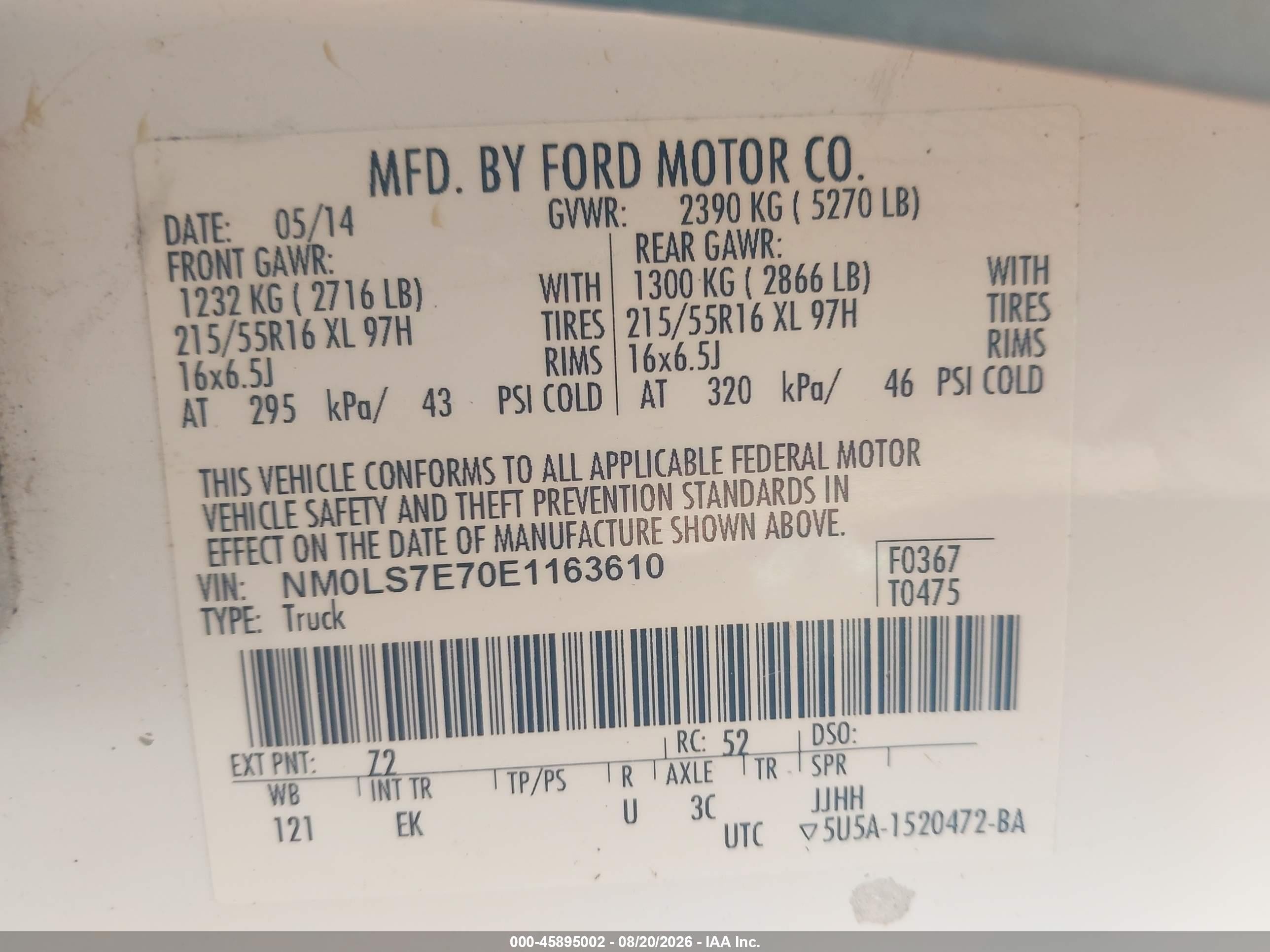 2014 Ford Transit Connect Xl White vin: NM0LS7E70E1163610