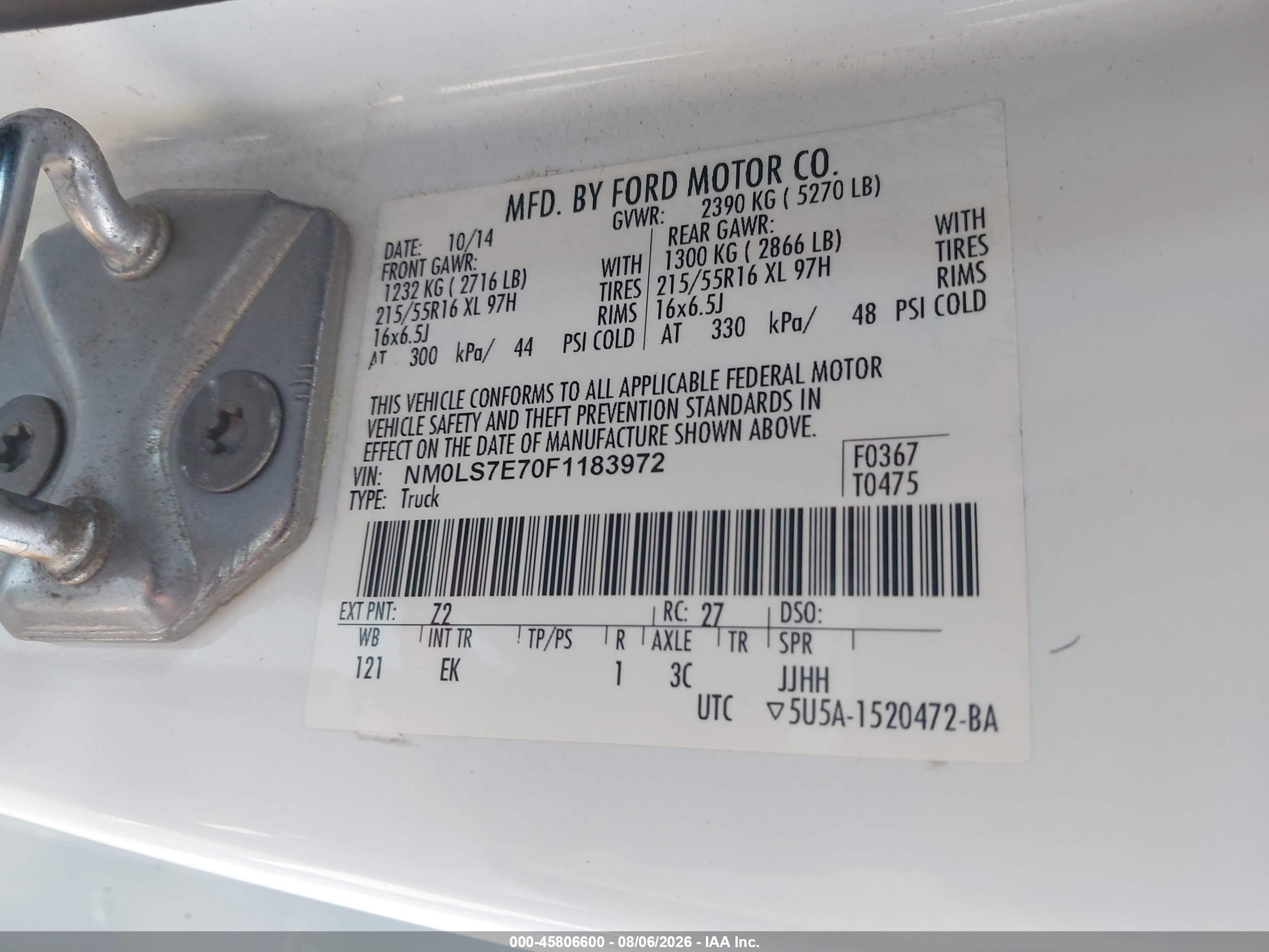 2015 Ford Transit Connect Xl White vin: NM0LS7E70F1183972