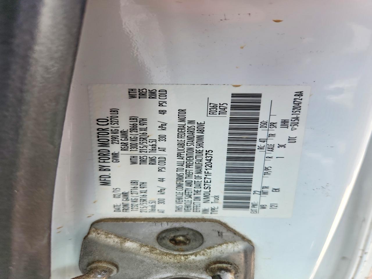 2015 Ford Transit Connect Xl White vin: NM0LS7E71F1204375