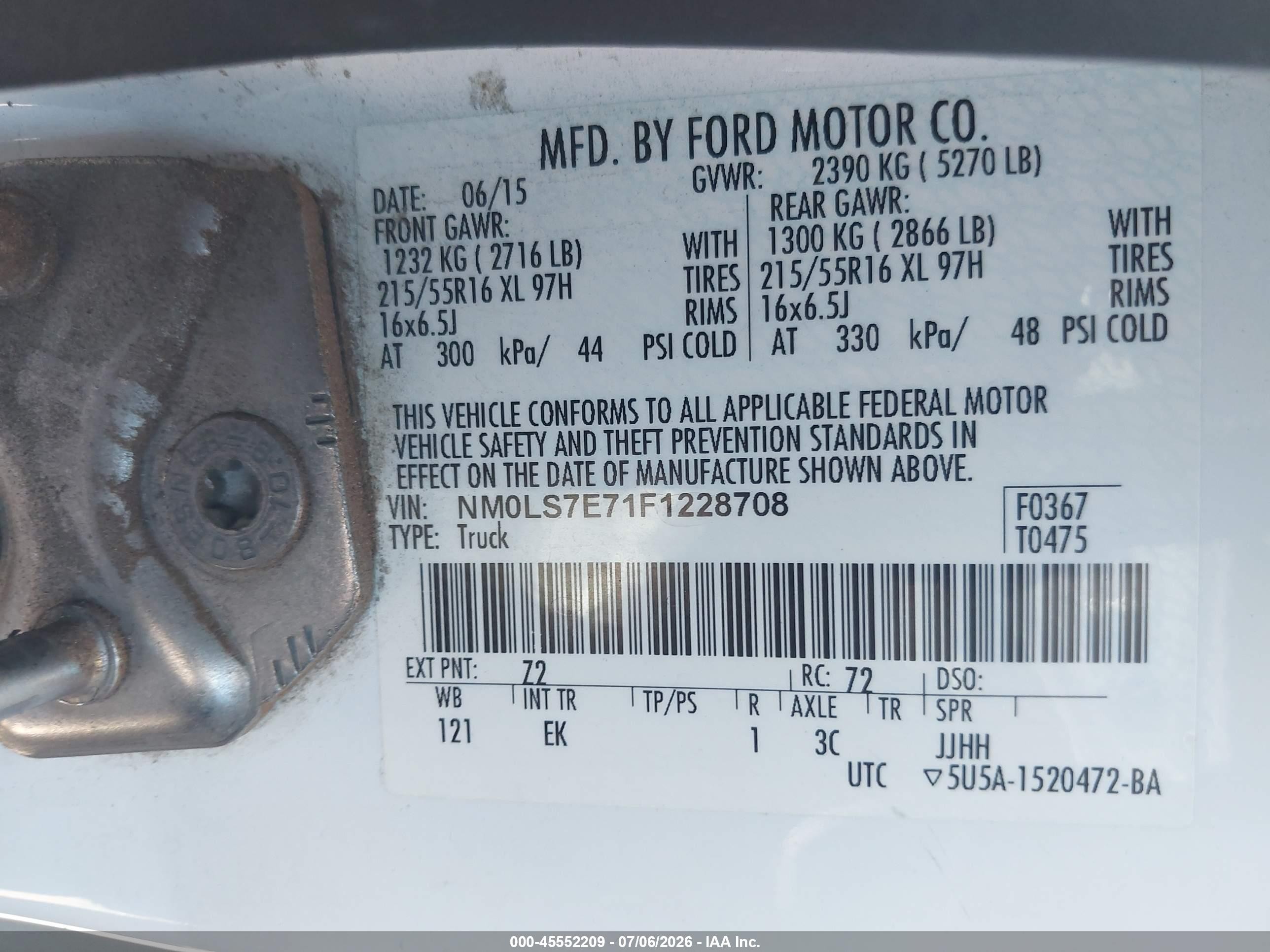 2015 Ford Transit Connect Xl White vin: NM0LS7E71F1228708