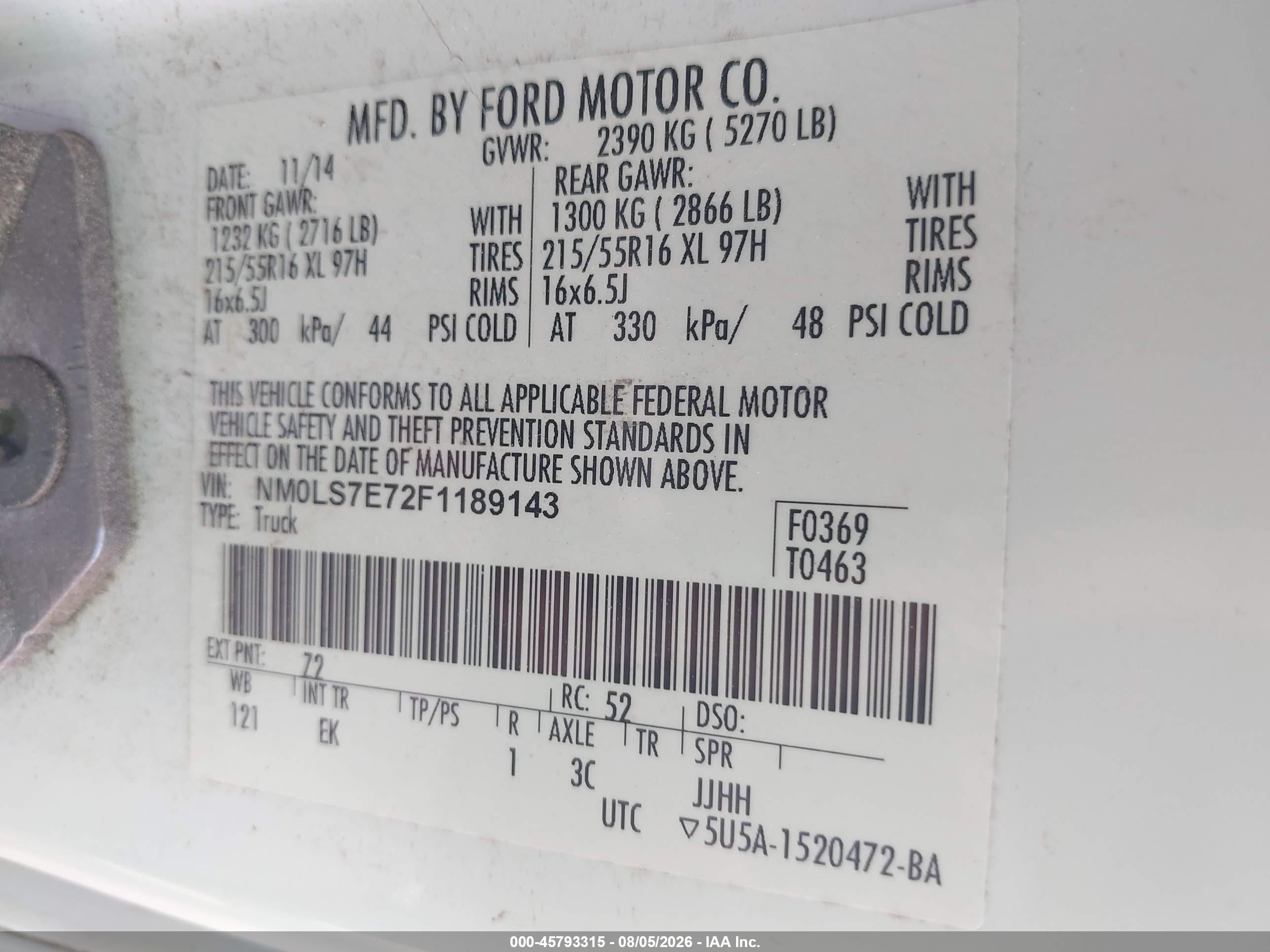 2015 Ford Transit Connect Xl White vin: NM0LS7E72F1189143