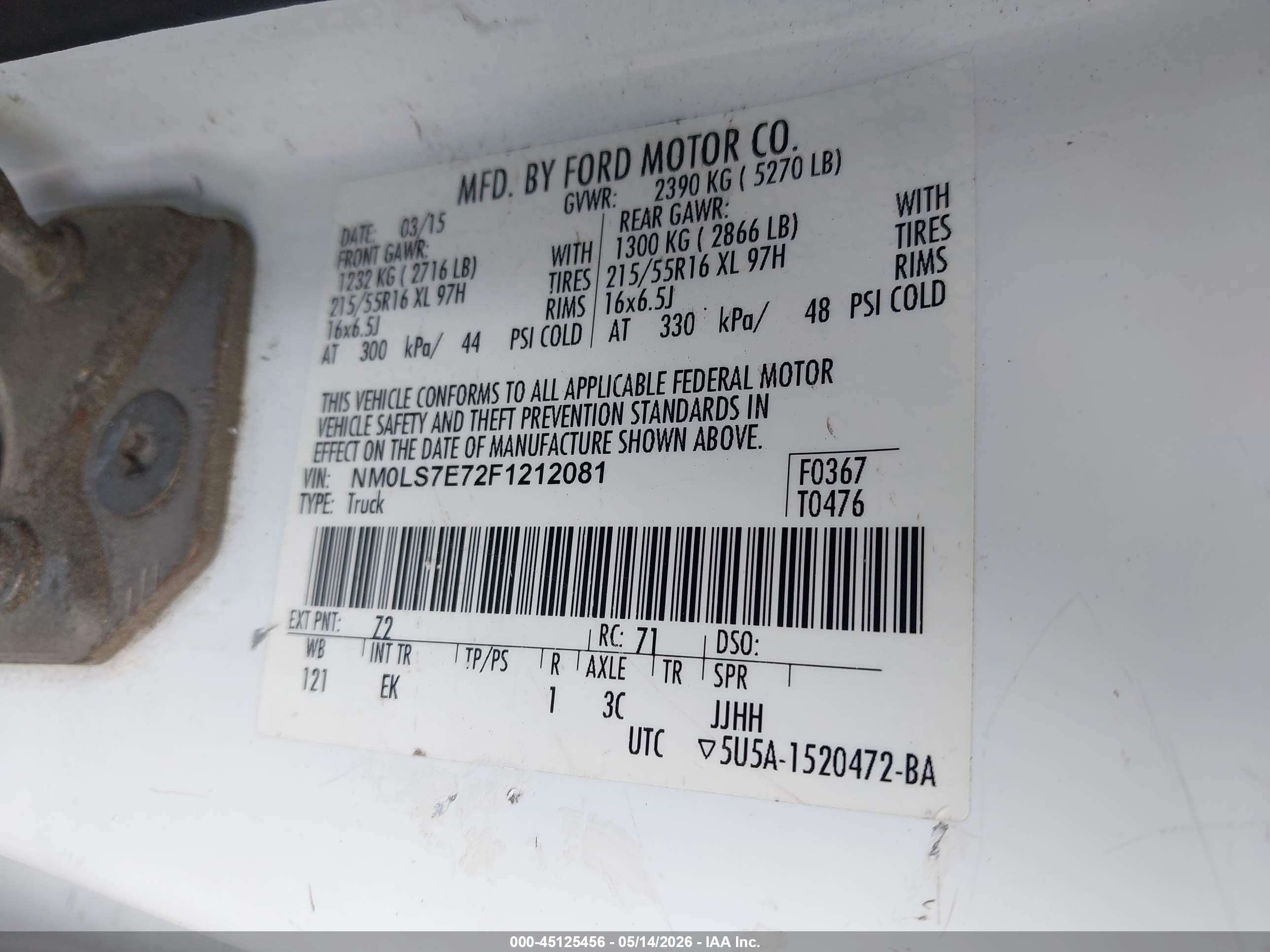 2015 Ford Transit Connect Xl White vin: NM0LS7E72F1212081