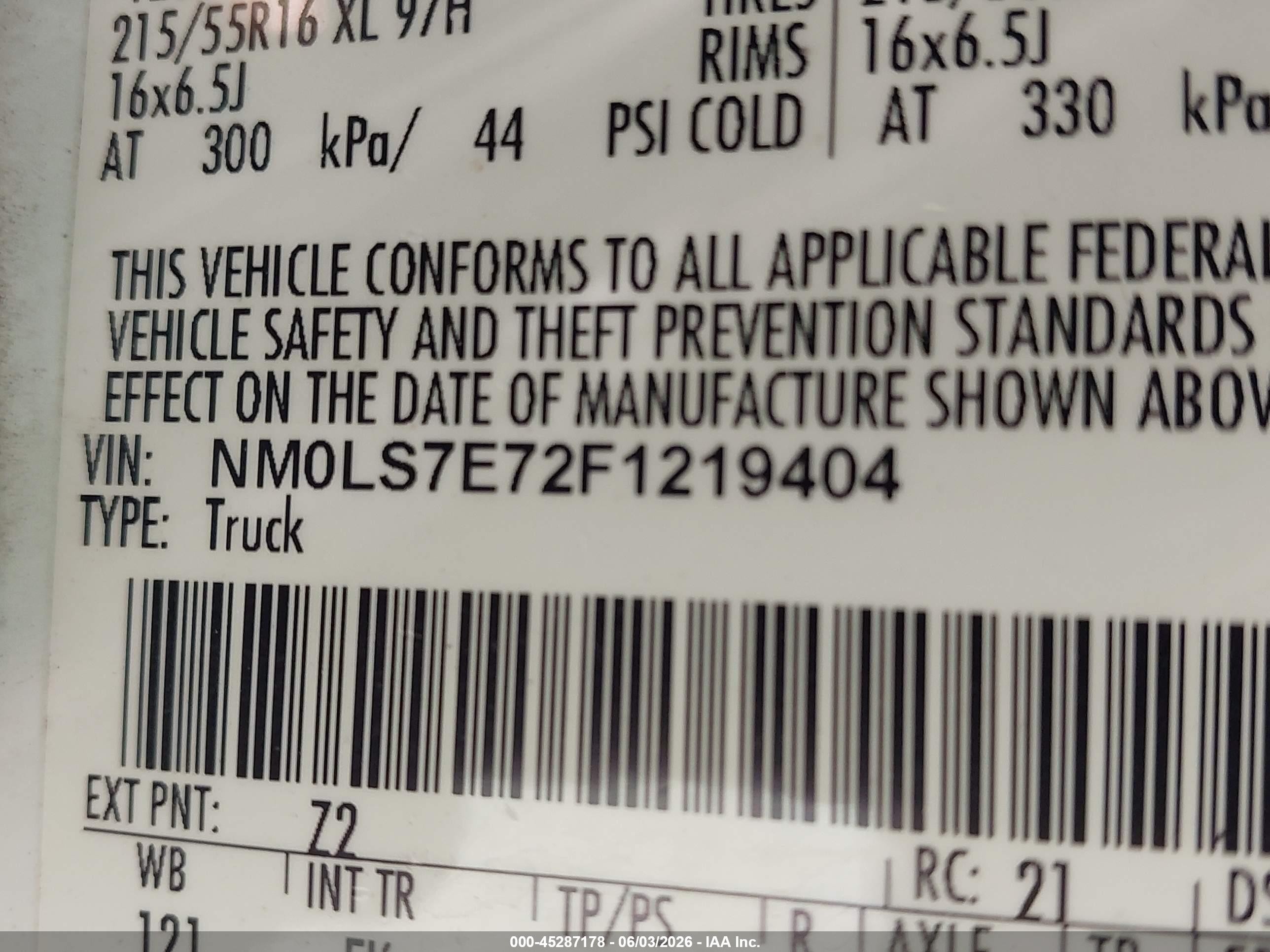 2015 Ford Transit Connect Xl White vin: NM0LS7E72F1219404