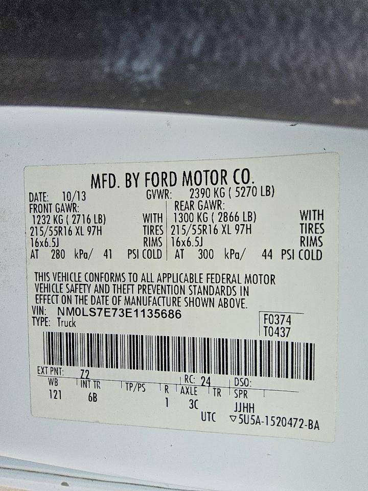 2014 Ford Transit Connect Xl White vin: NM0LS7E73E1135686