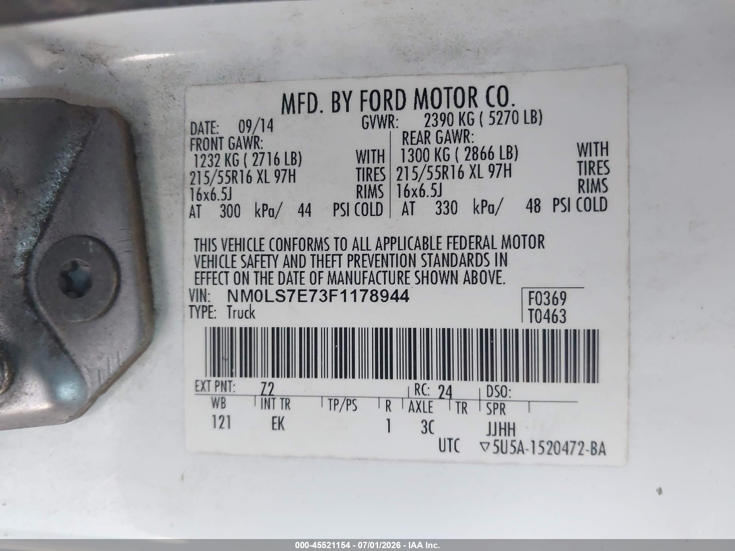 2015 Ford Transit Connect Xl Белый vin: NM0LS7E73F1178944