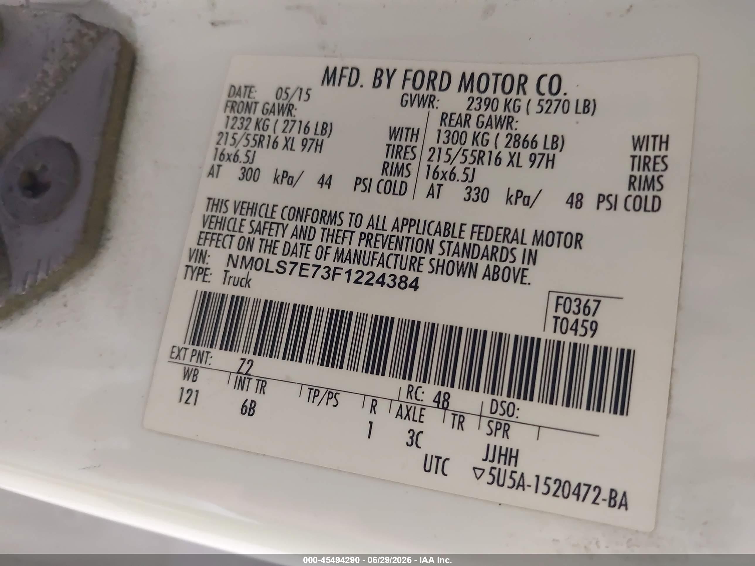 2015 Ford Transit Connect Xl White vin: NM0LS7E73F1224384