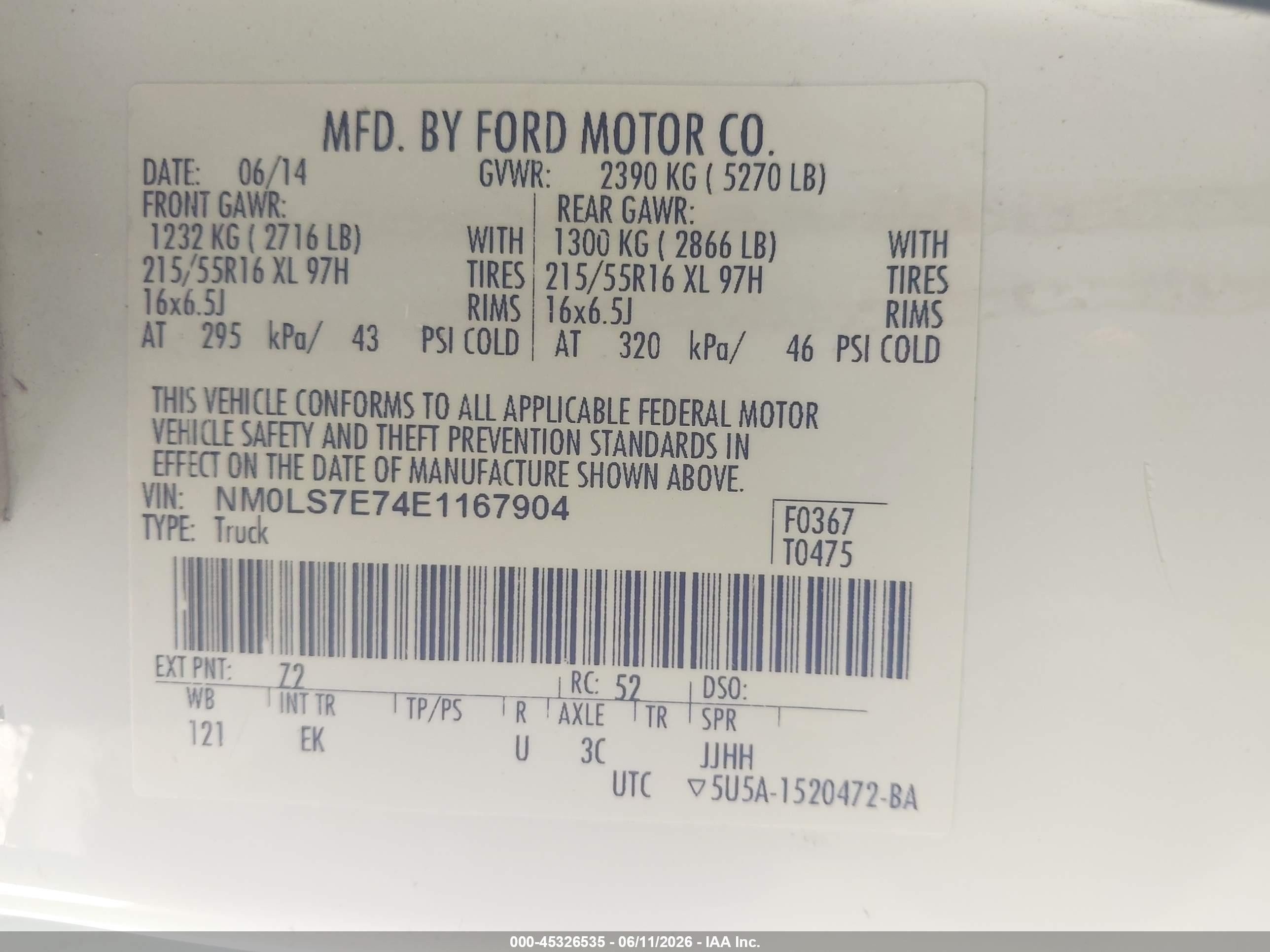2014 Ford Transit Connect Xl White vin: NM0LS7E74E1167904