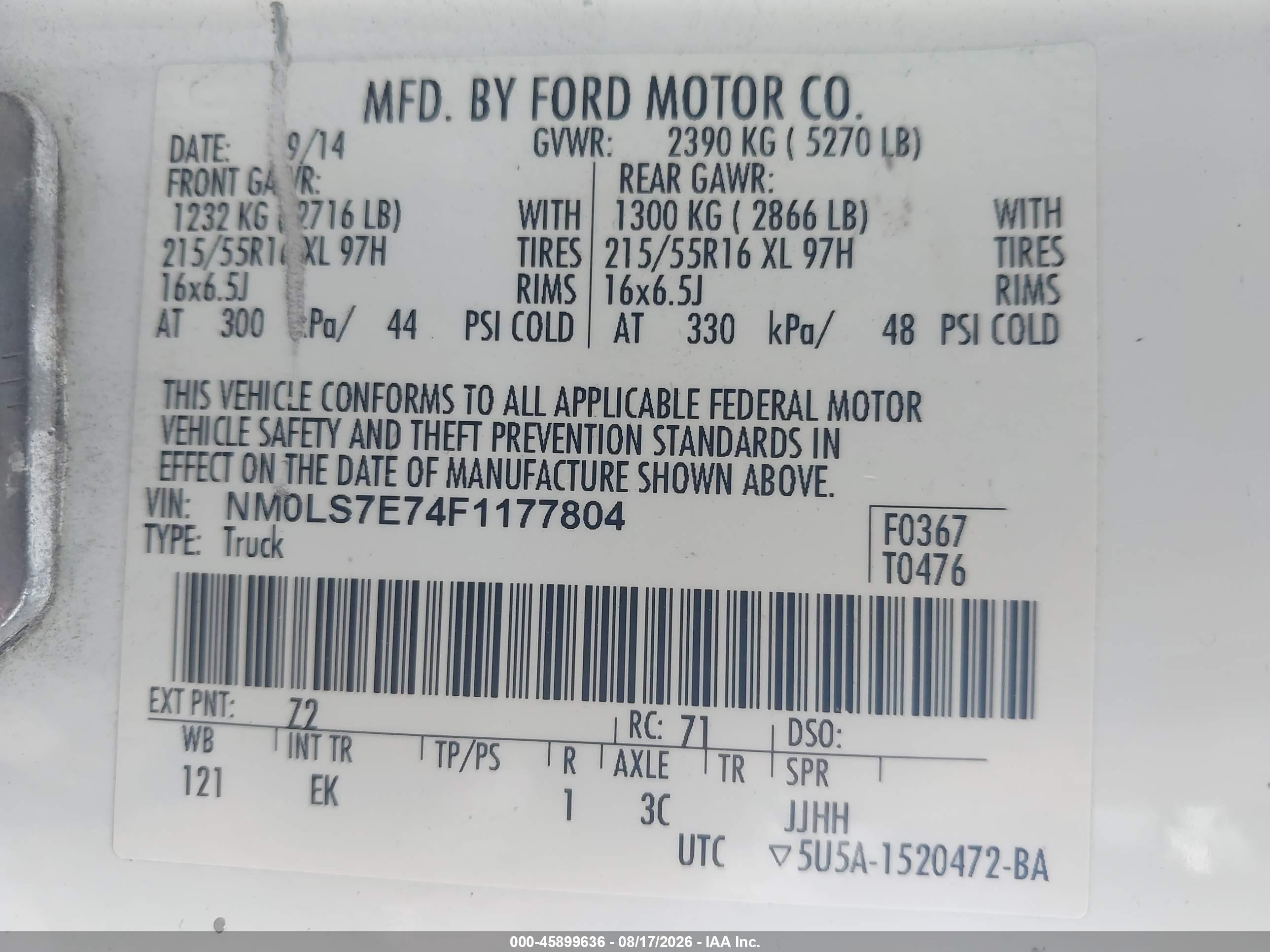 2015 Ford Transit Connect Xl White vin: NM0LS7E74F1177804