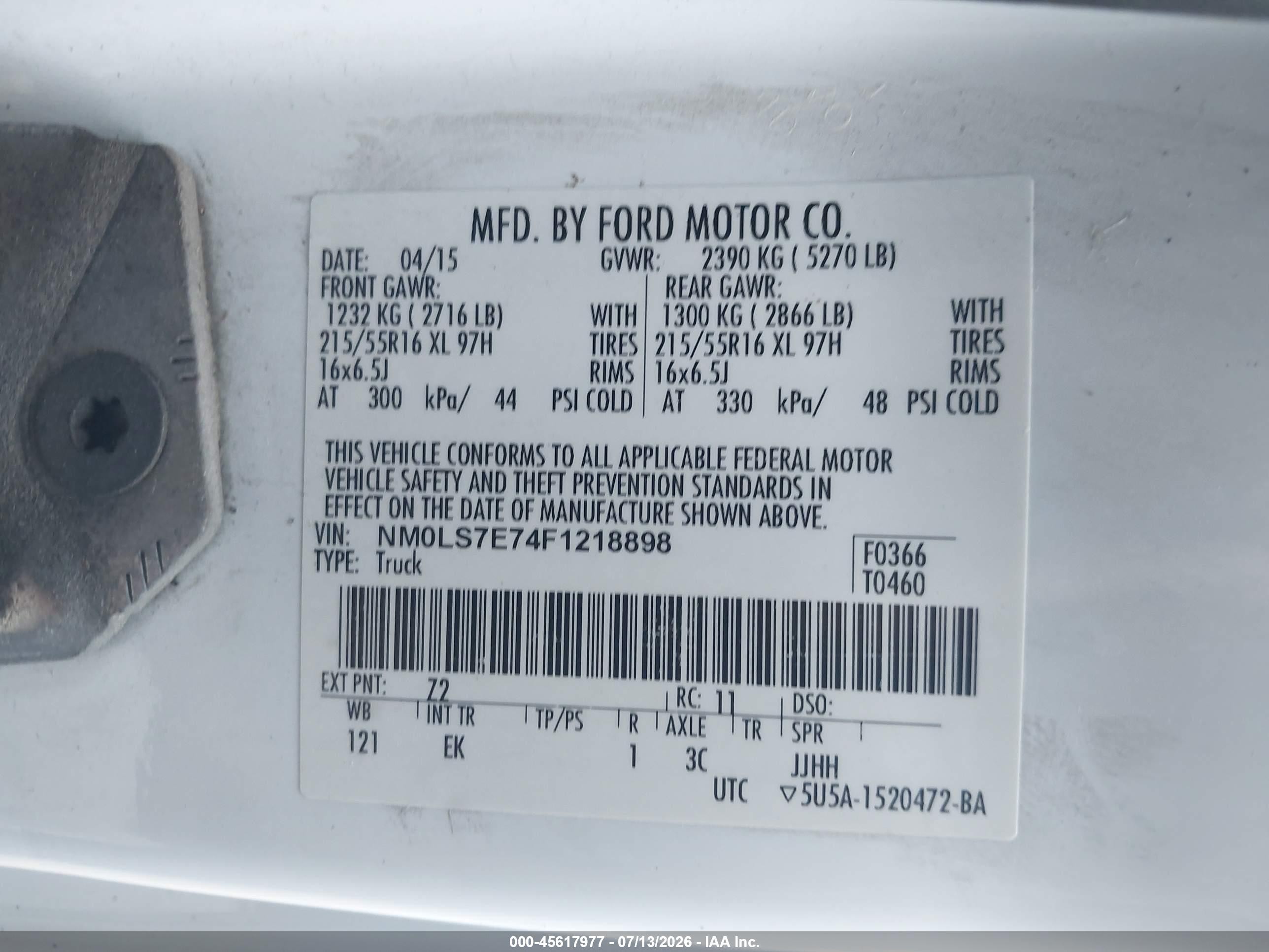 2015 Ford Transit Connect Xl White vin: NM0LS7E74F1218898