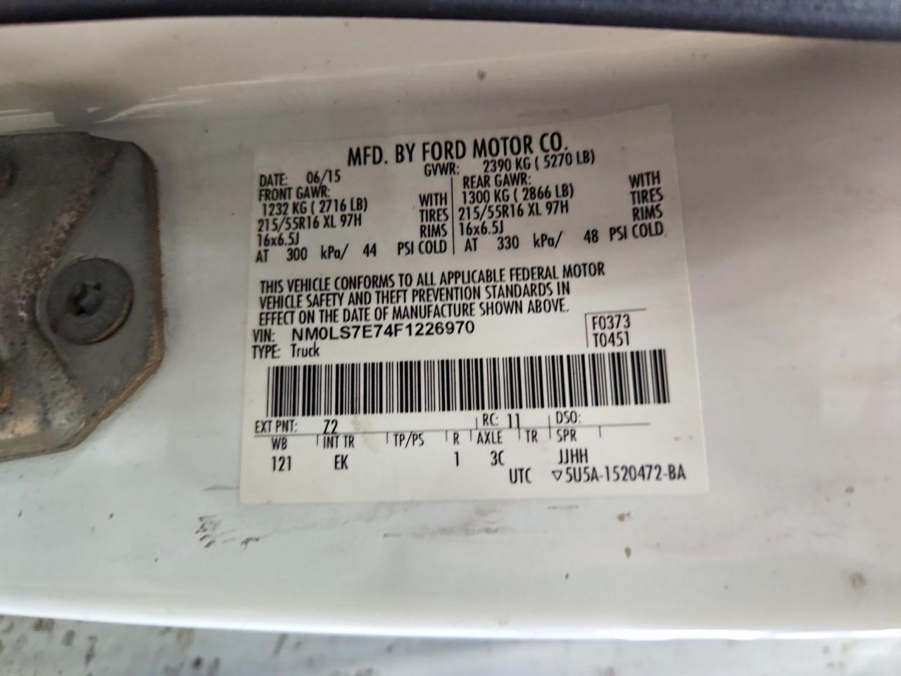 2015 Ford Transit Connect Xl White vin: NM0LS7E74F1226970