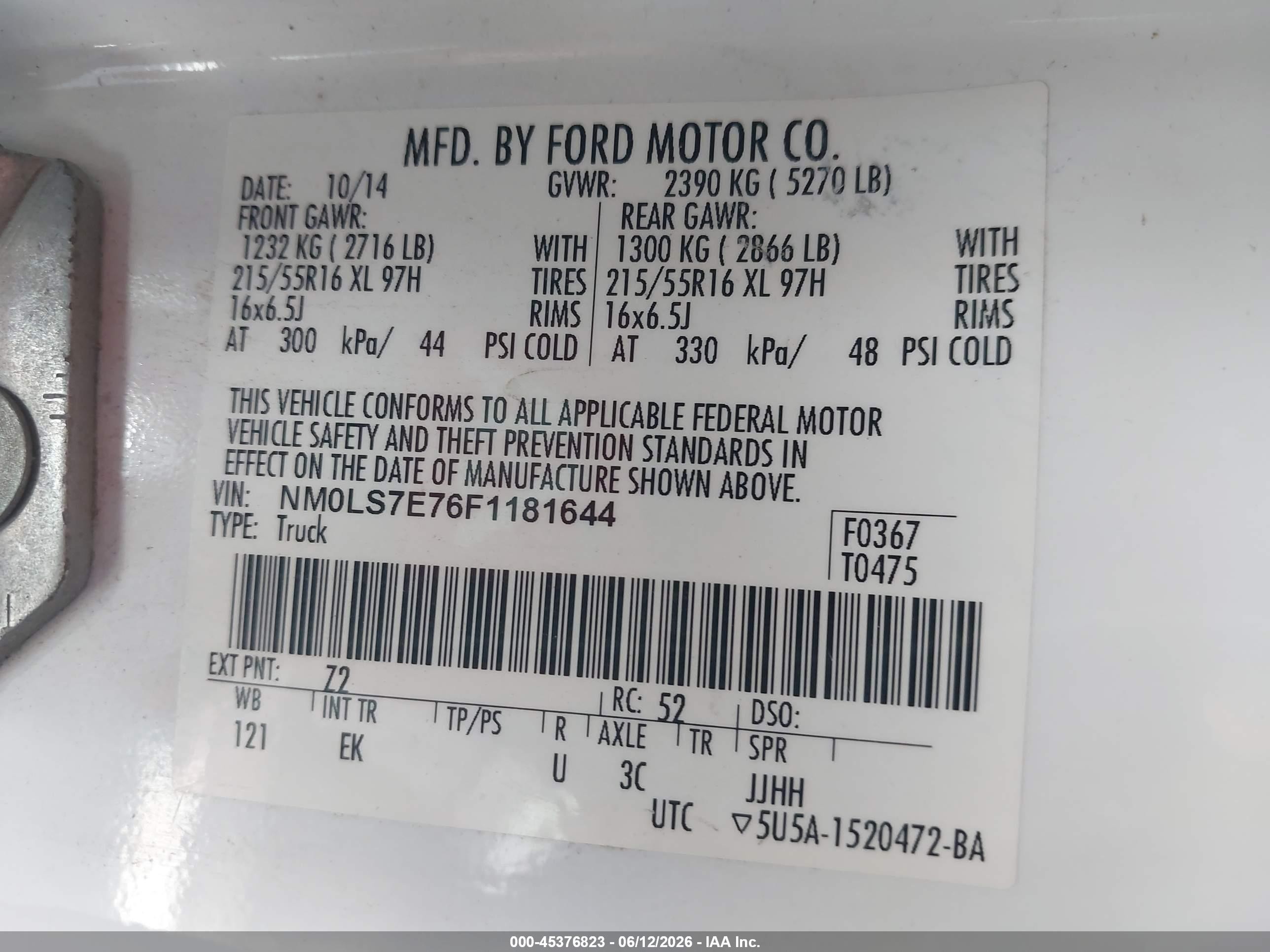 2015 Ford Transit Connect Xl White vin: NM0LS7E76F1181644