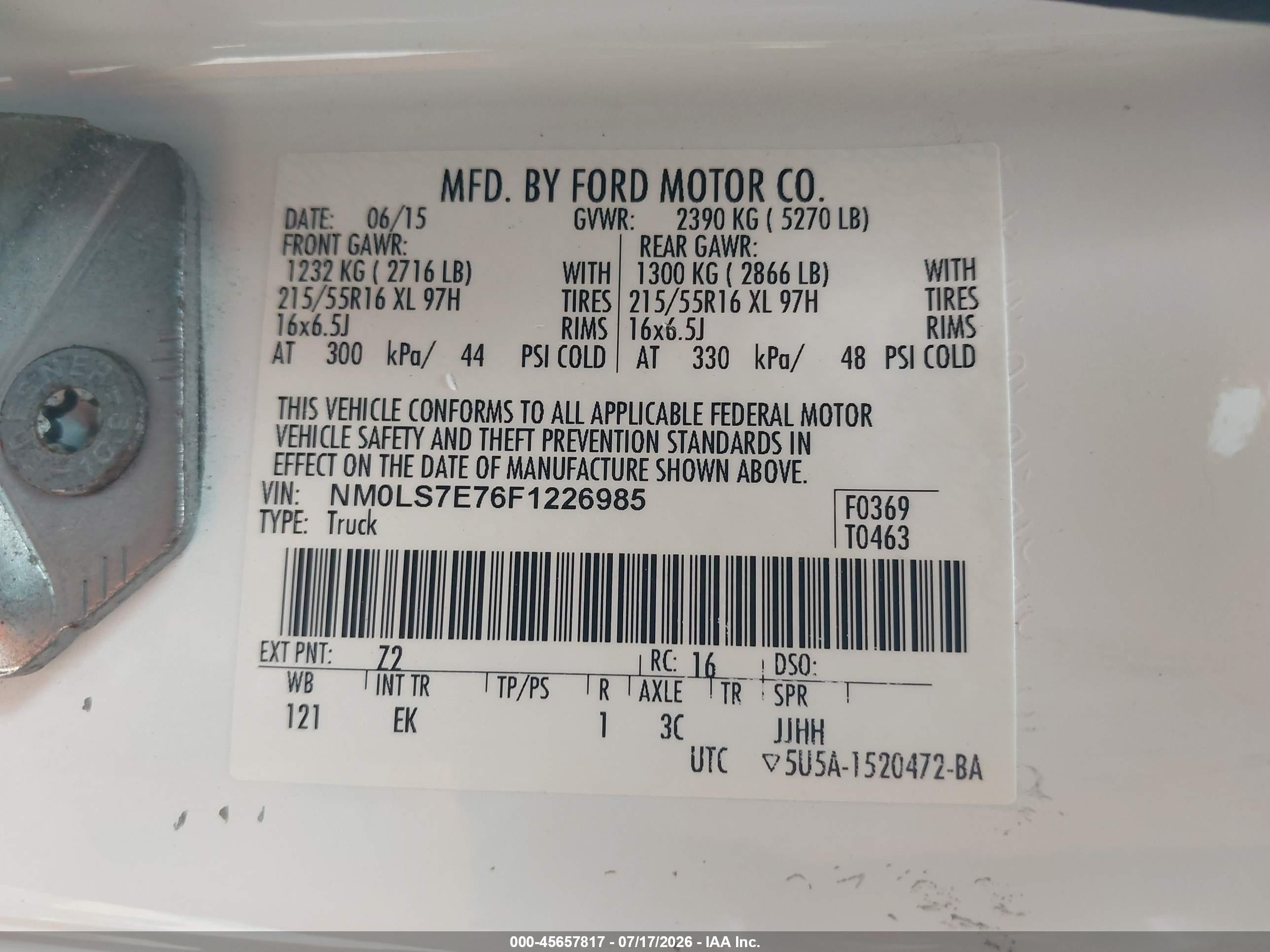 2015 Ford Transit Connect Xl Белый vin: NM0LS7E76F1226985