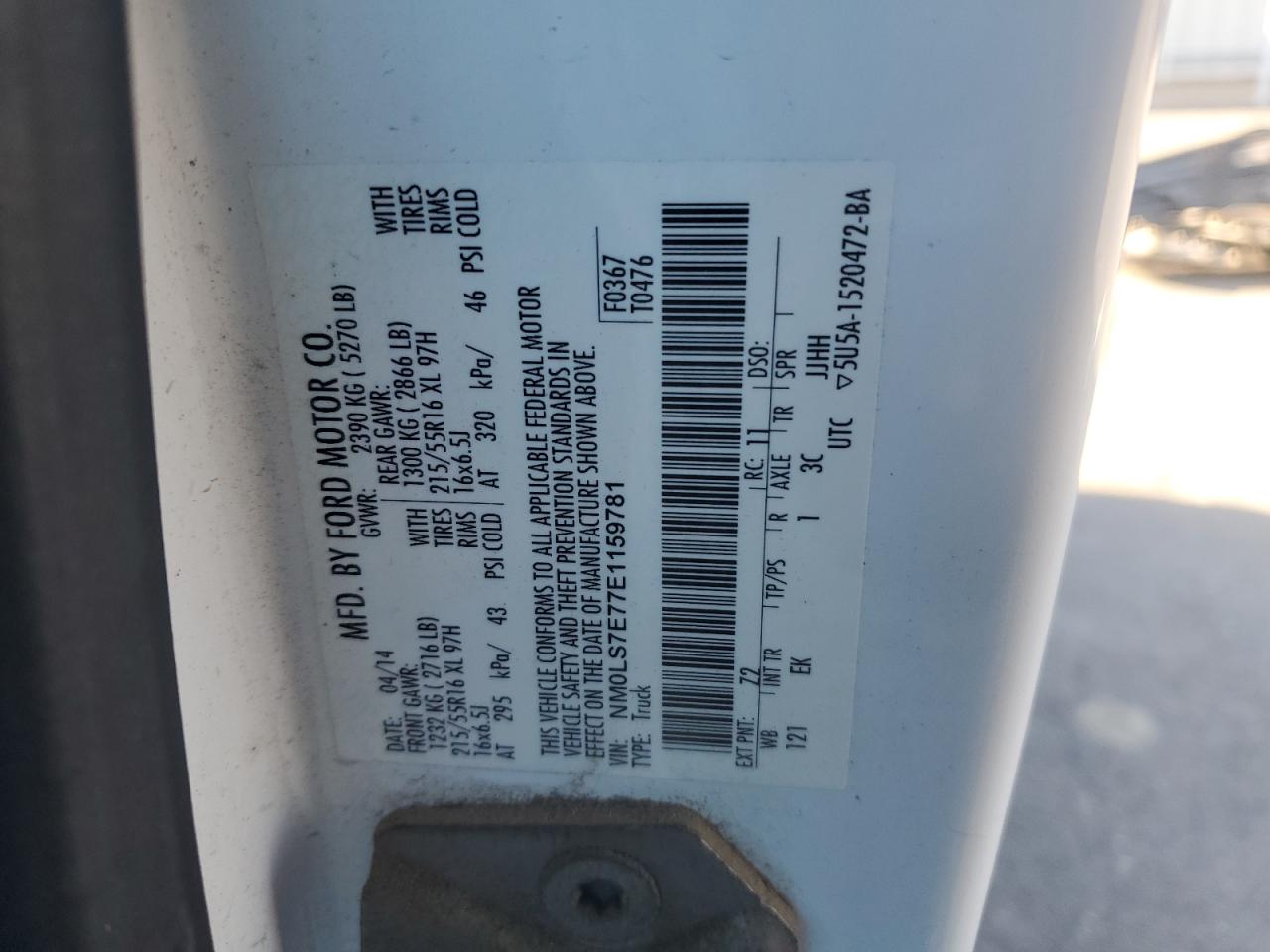 2014 Ford Transit Connect Xl White vin: NM0LS7E77E1159781