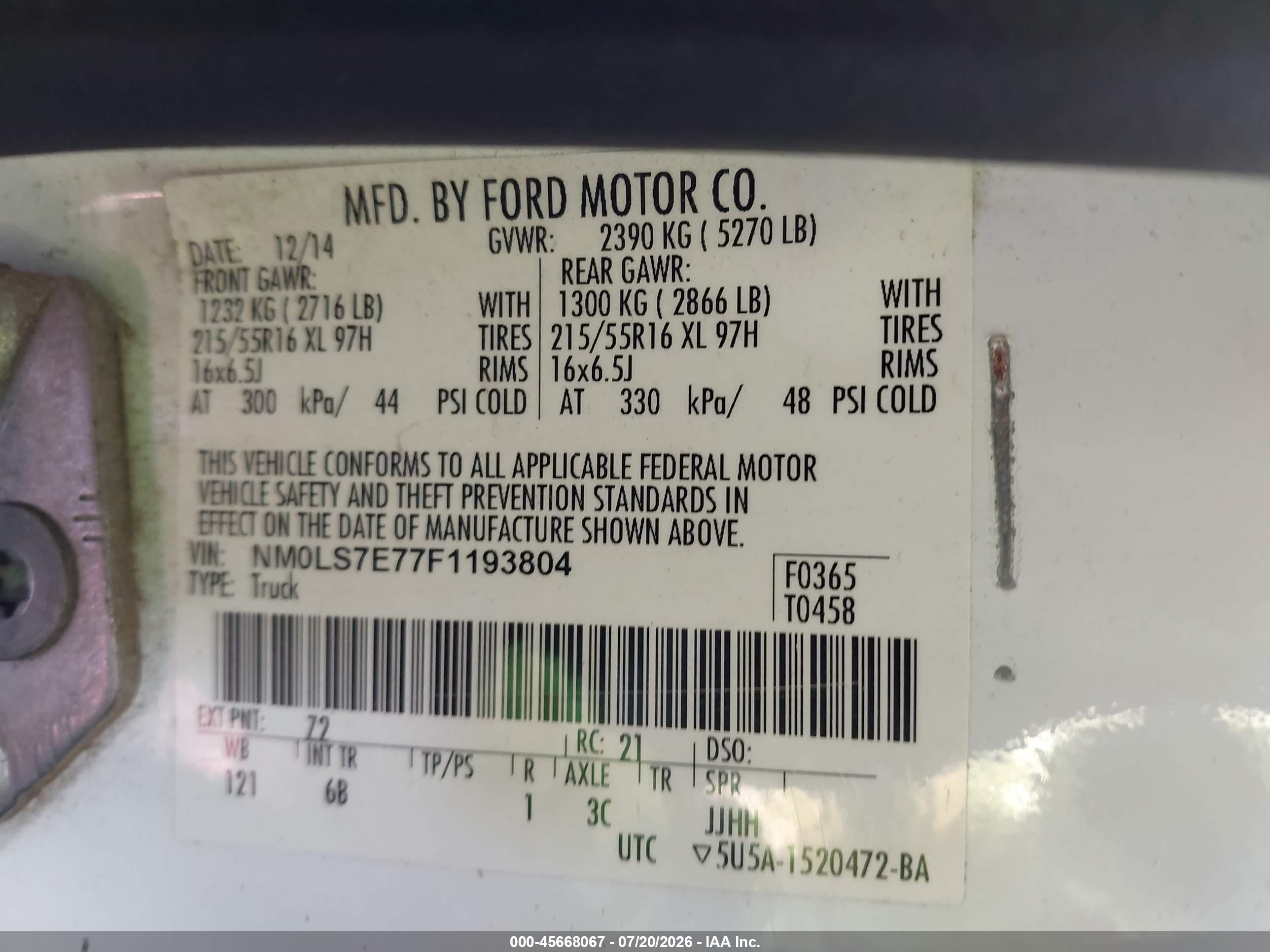 2015 Ford Transit Connect Xl White vin: NM0LS7E77F1193804